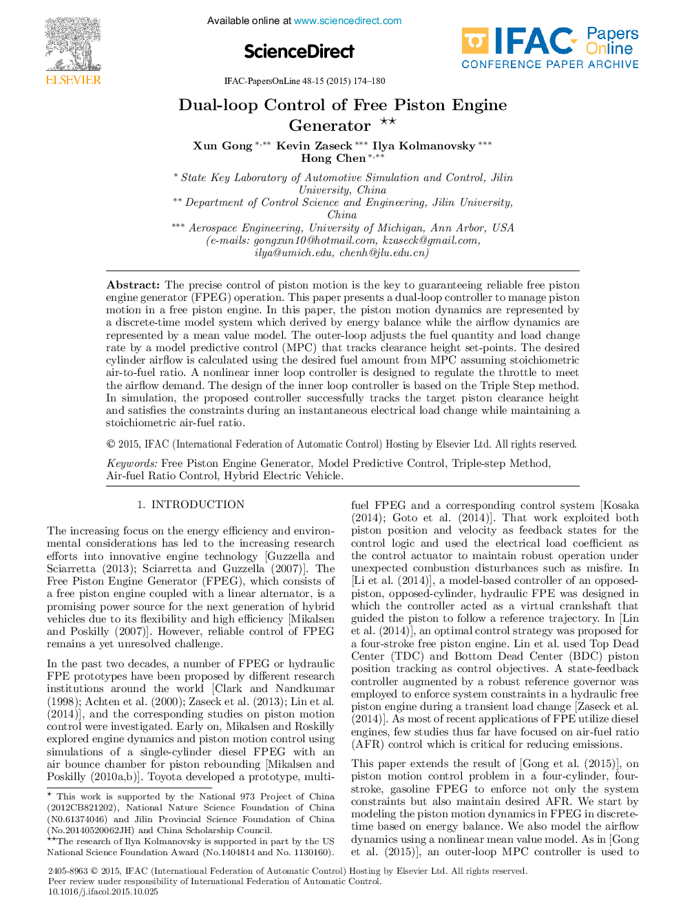 Dual-loop Control of Free Piston Engine Generator