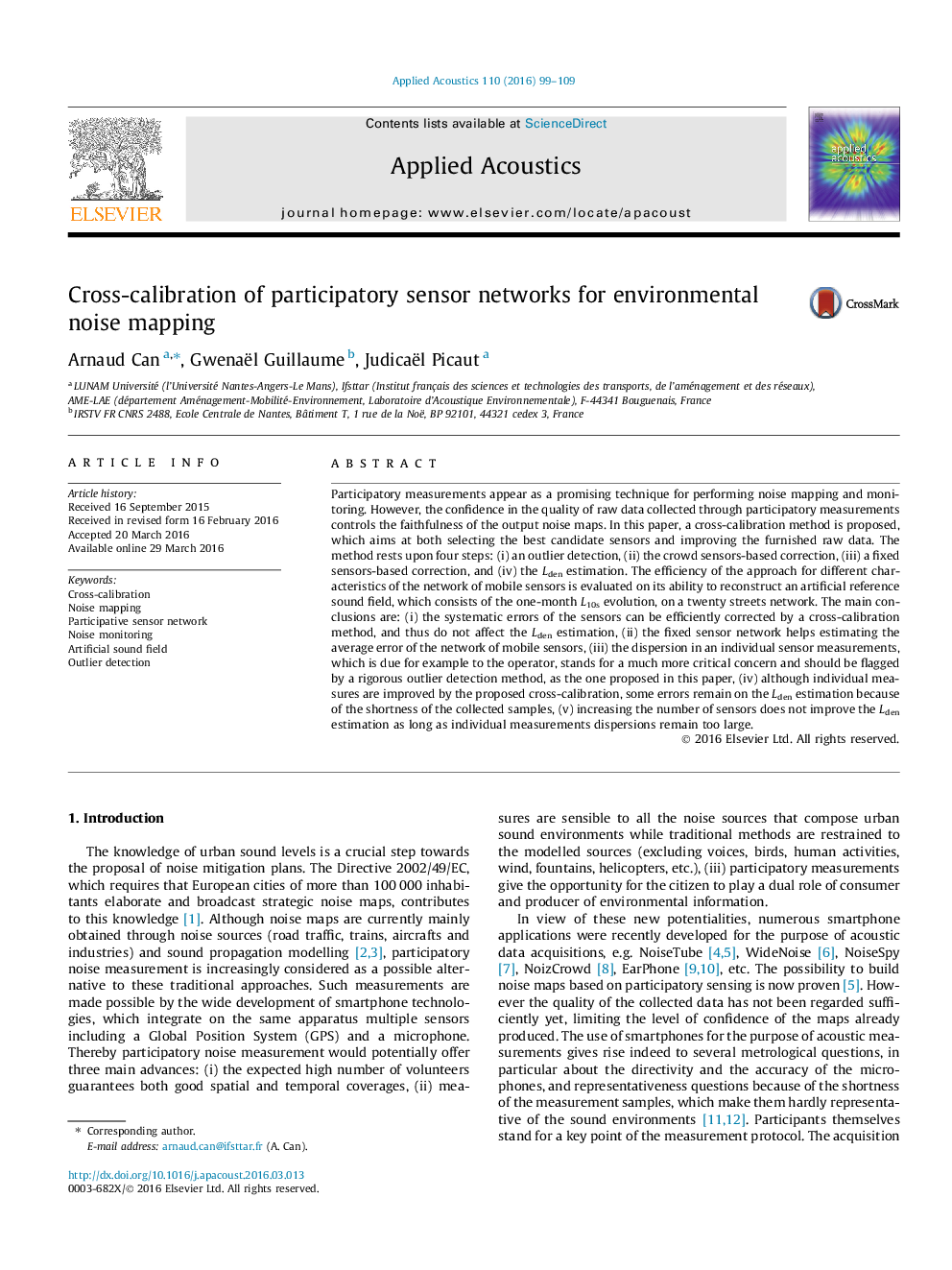 Cross-calibration of participatory sensor networks for environmental noise mapping