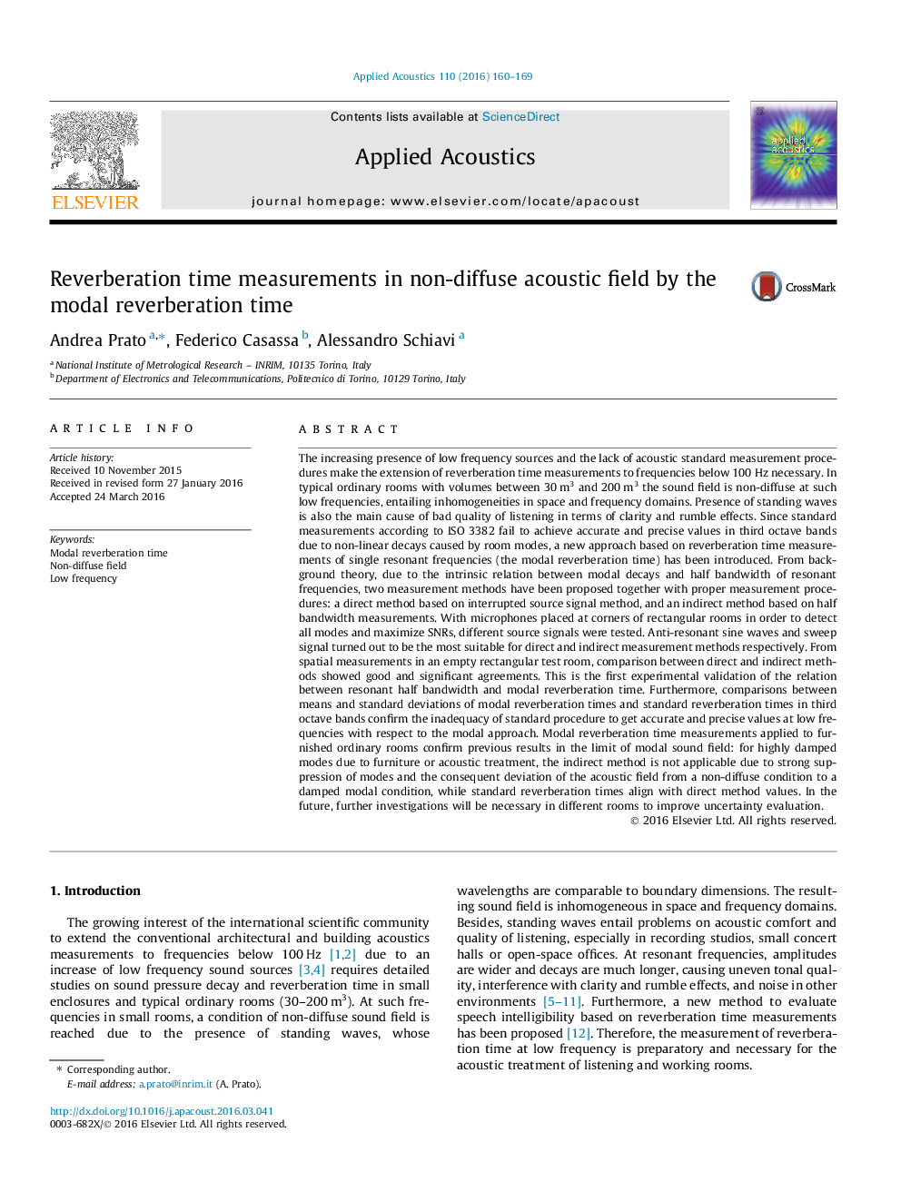 Reverberation time measurements in non-diffuse acoustic field by the modal reverberation time