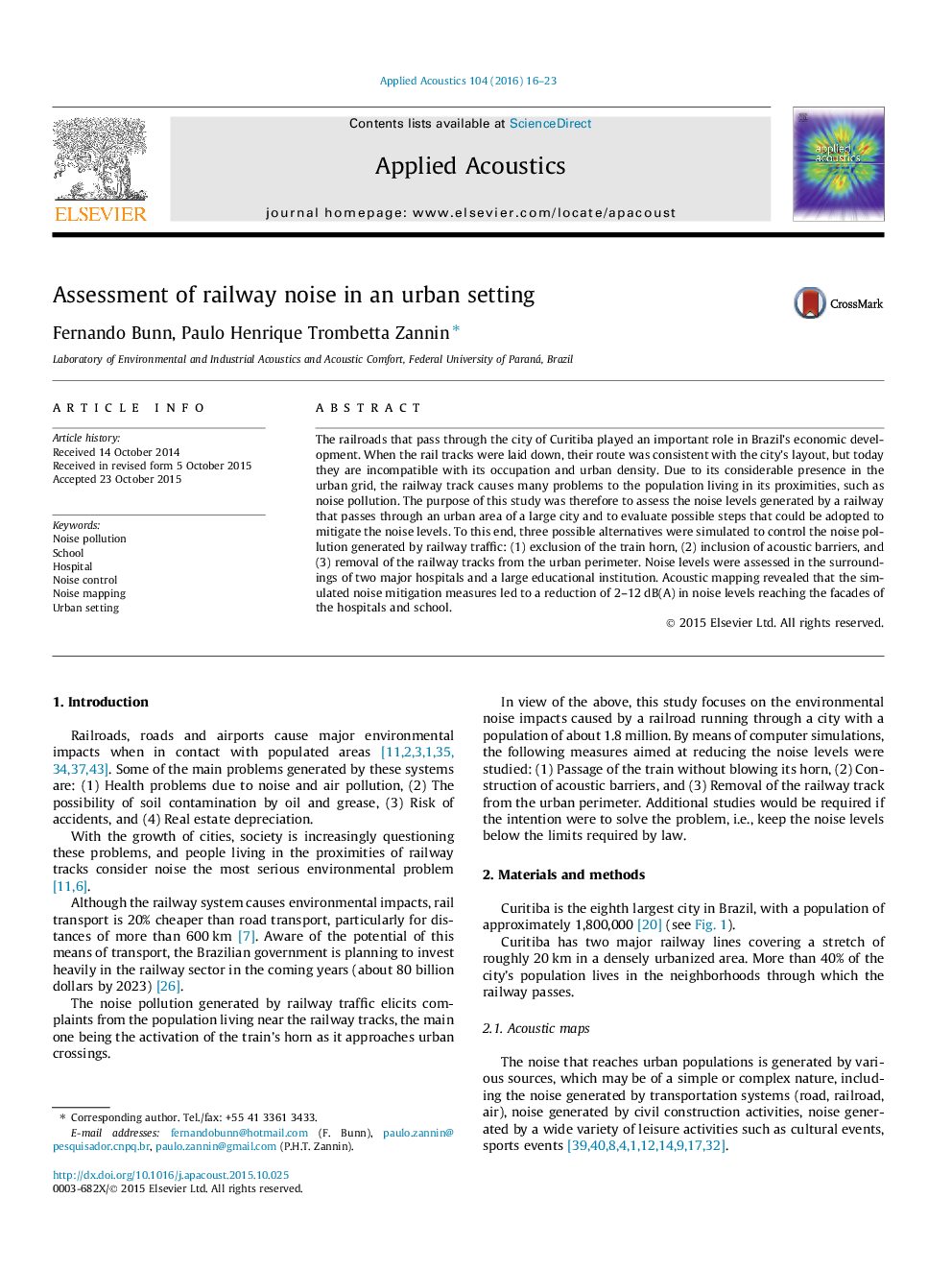 Assessment of railway noise in an urban setting