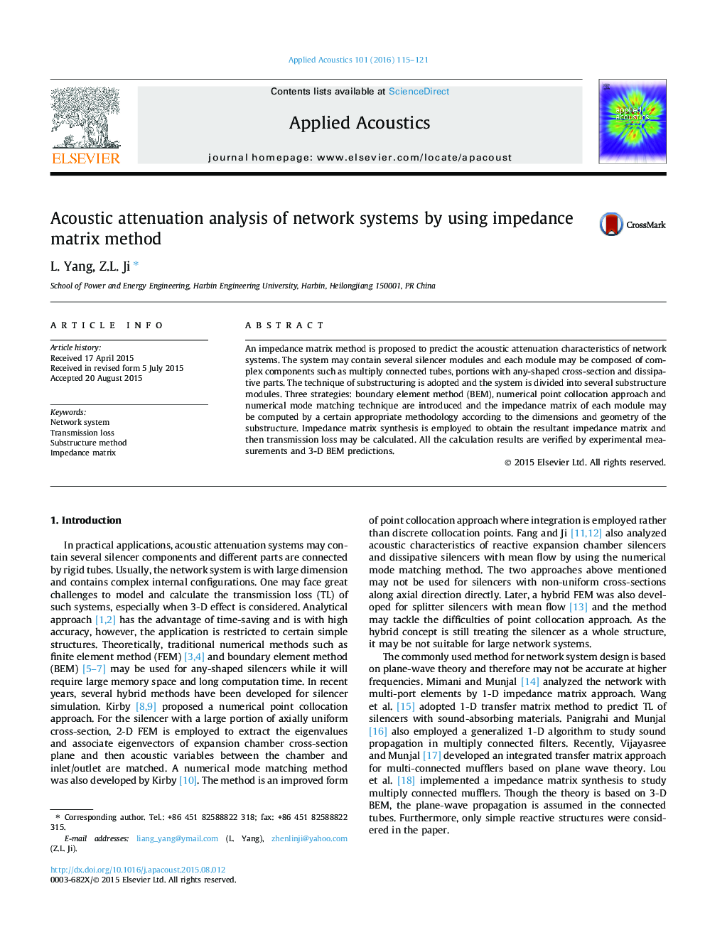 Acoustic attenuation analysis of network systems by using impedance matrix method