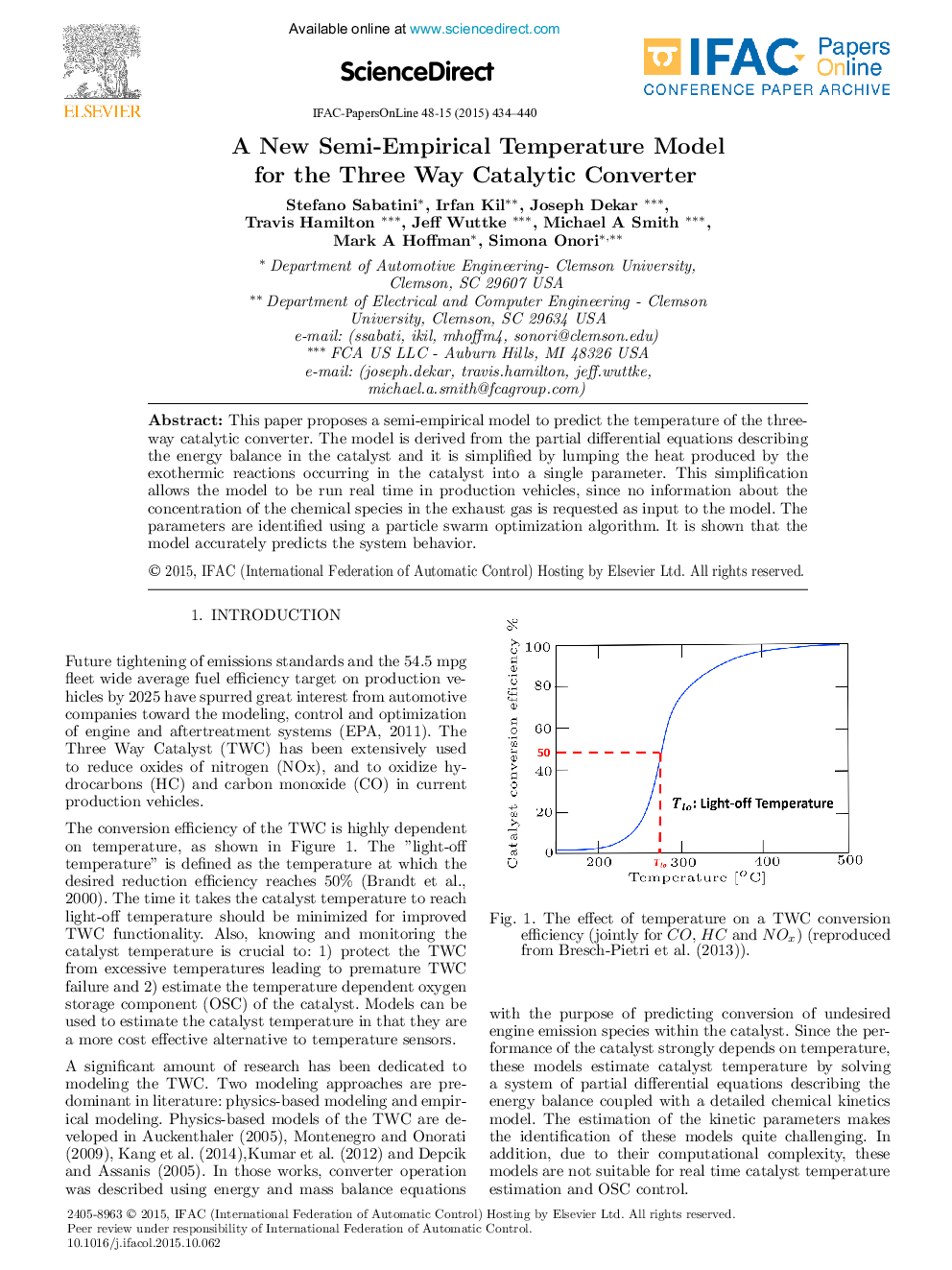 A New Semi-Empirical Temperature Model for the Three Way Catalytic Converter