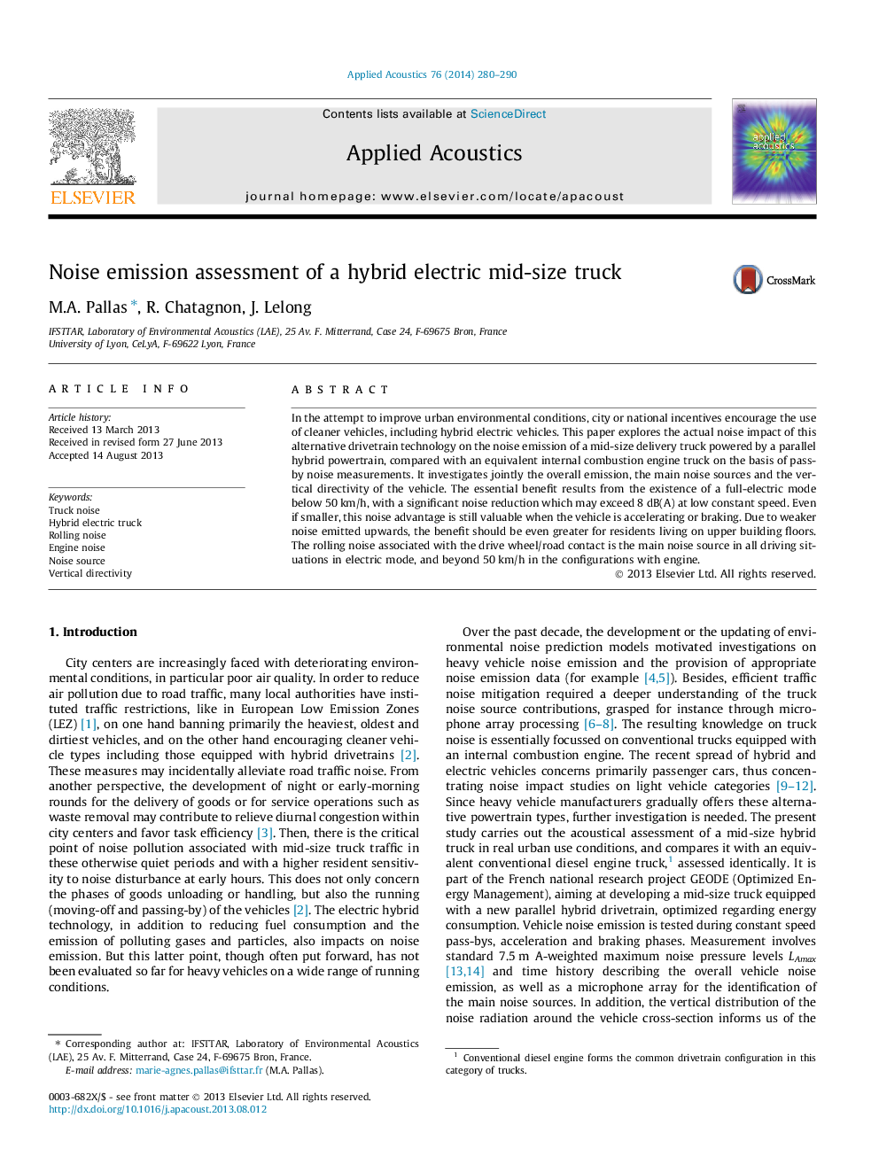 Noise emission assessment of a hybrid electric mid-size truck