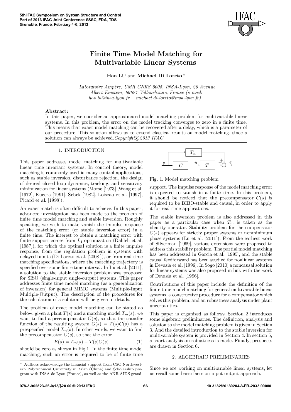 Finite Time Model Matching for Multivariable Linear Systems 