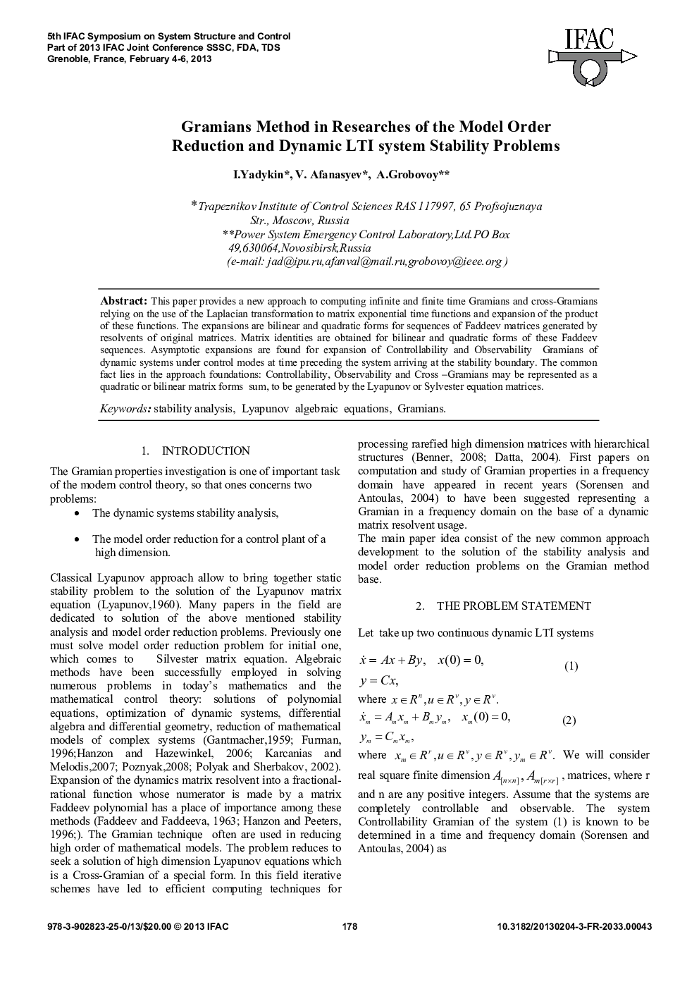 Gramians Method in Researches of the Model Order Reduction and Dynamic LTI system Stability Problems