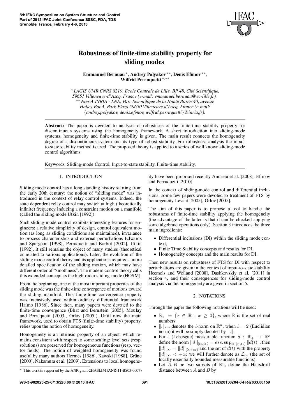 Robustness of finite-time stability property for sliding modes 