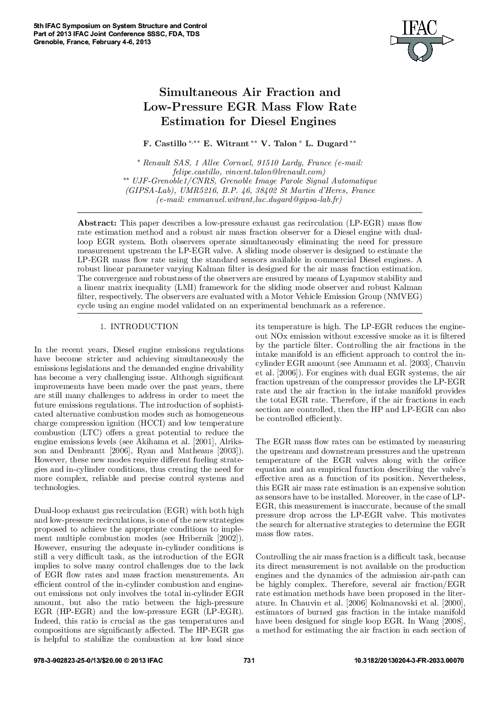 Simultaneous Air Fraction and Low-Pressure EGR Mass Flow Rate Estimation for Diesel Engines