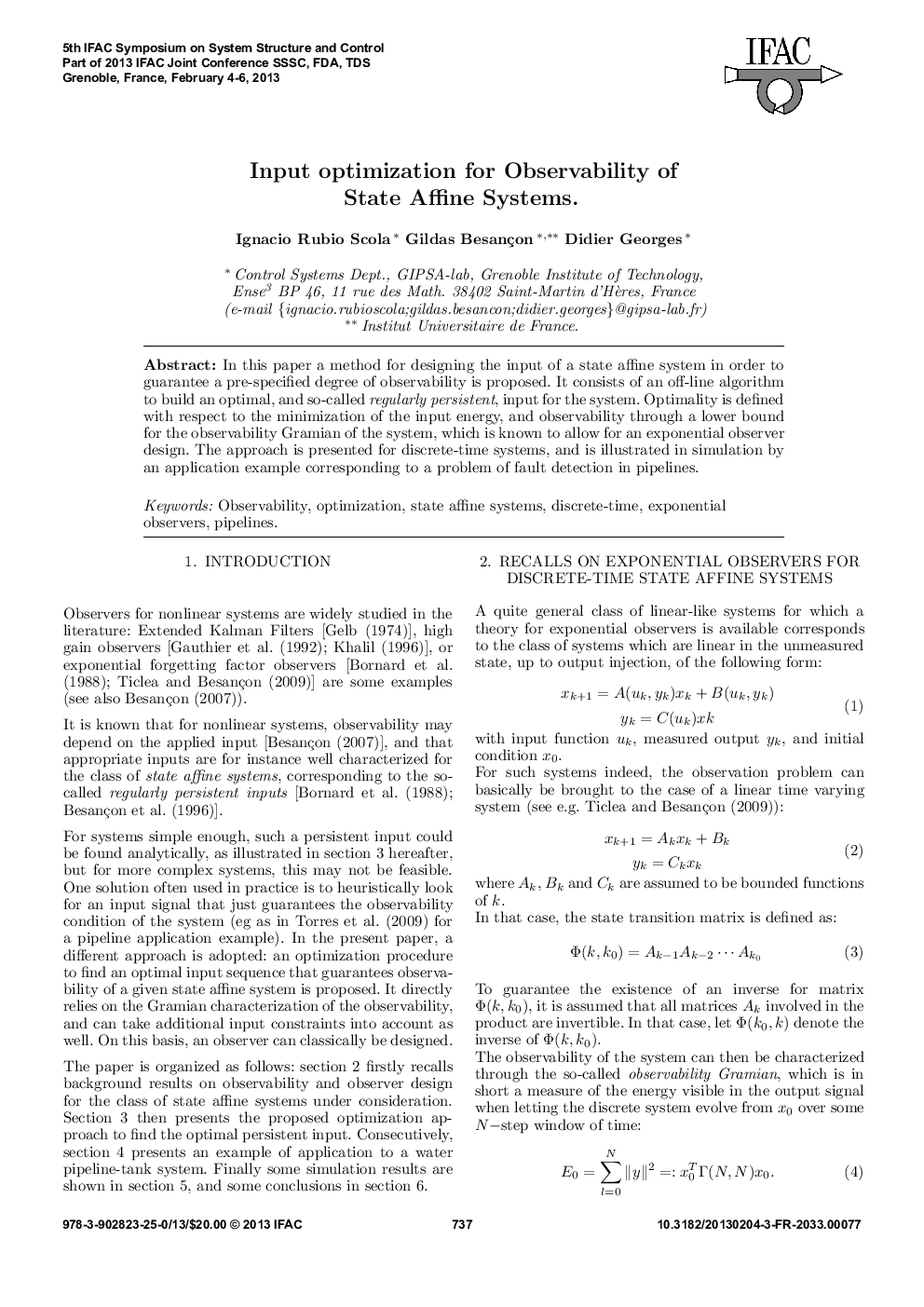 Input optimization for Observability of State Affine Systems.