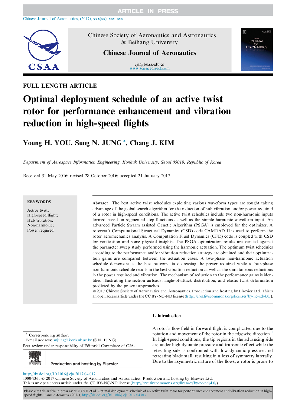 Optimal deployment schedule of an active twist rotor for performance enhancement and vibration reduction in high-speed flights