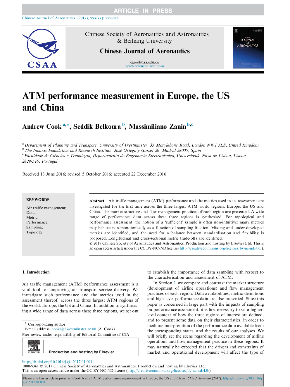 ATM performance measurement in Europe, the US and China