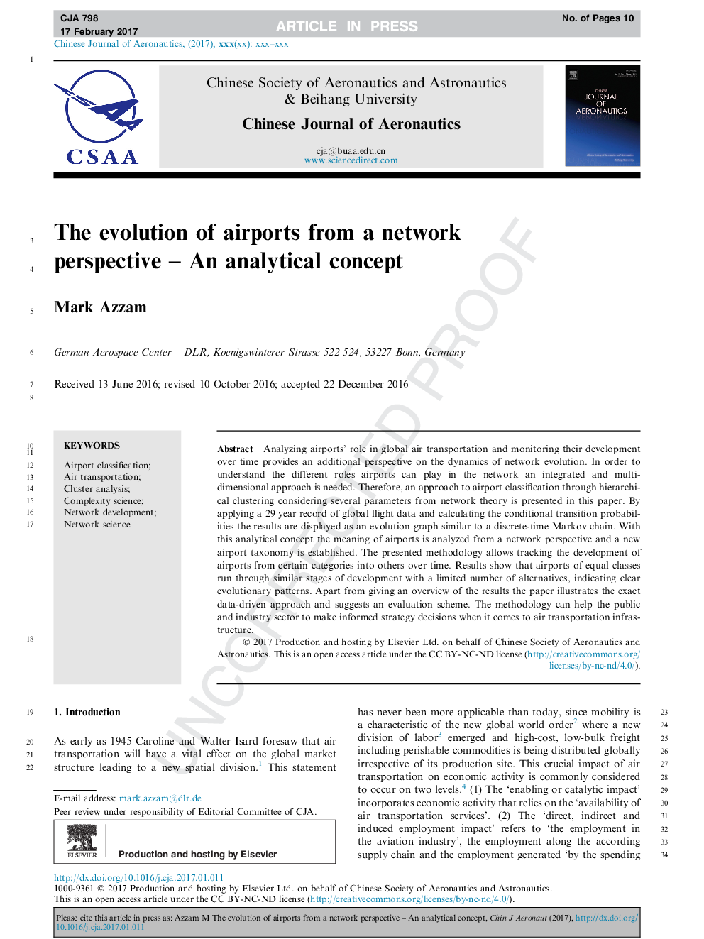 Evolution of airports from a network perspective - An analytical concept