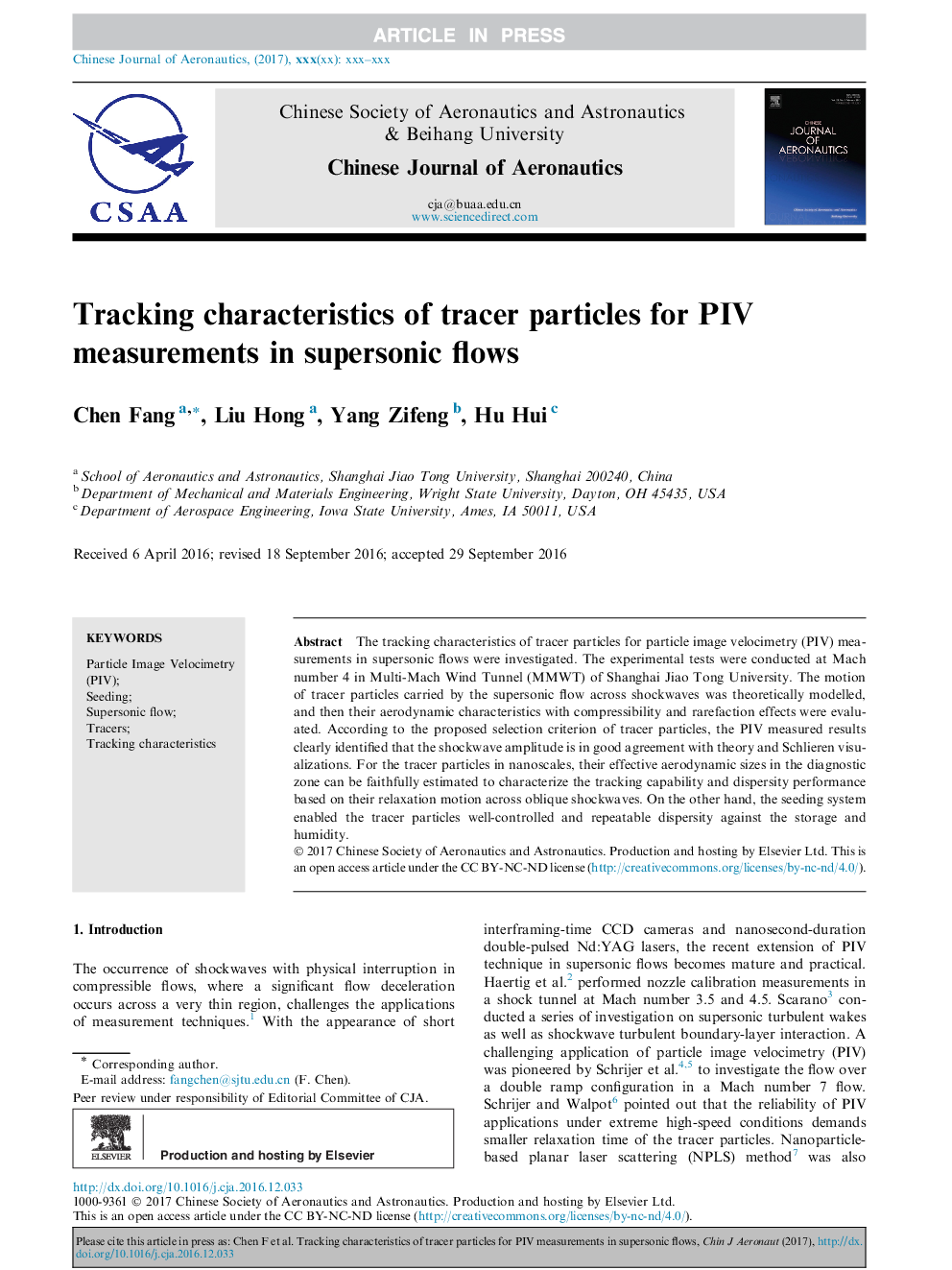 Tracking characteristics of tracer particles for PIV measurements in supersonic flows