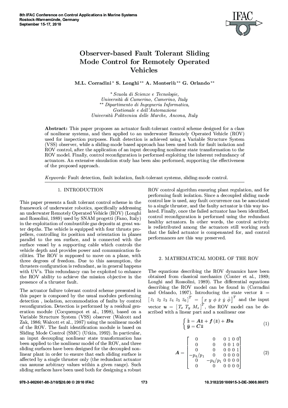 Observer-based Fault Tolerant Sliding Mode Control for Remotely Operated Vehicles