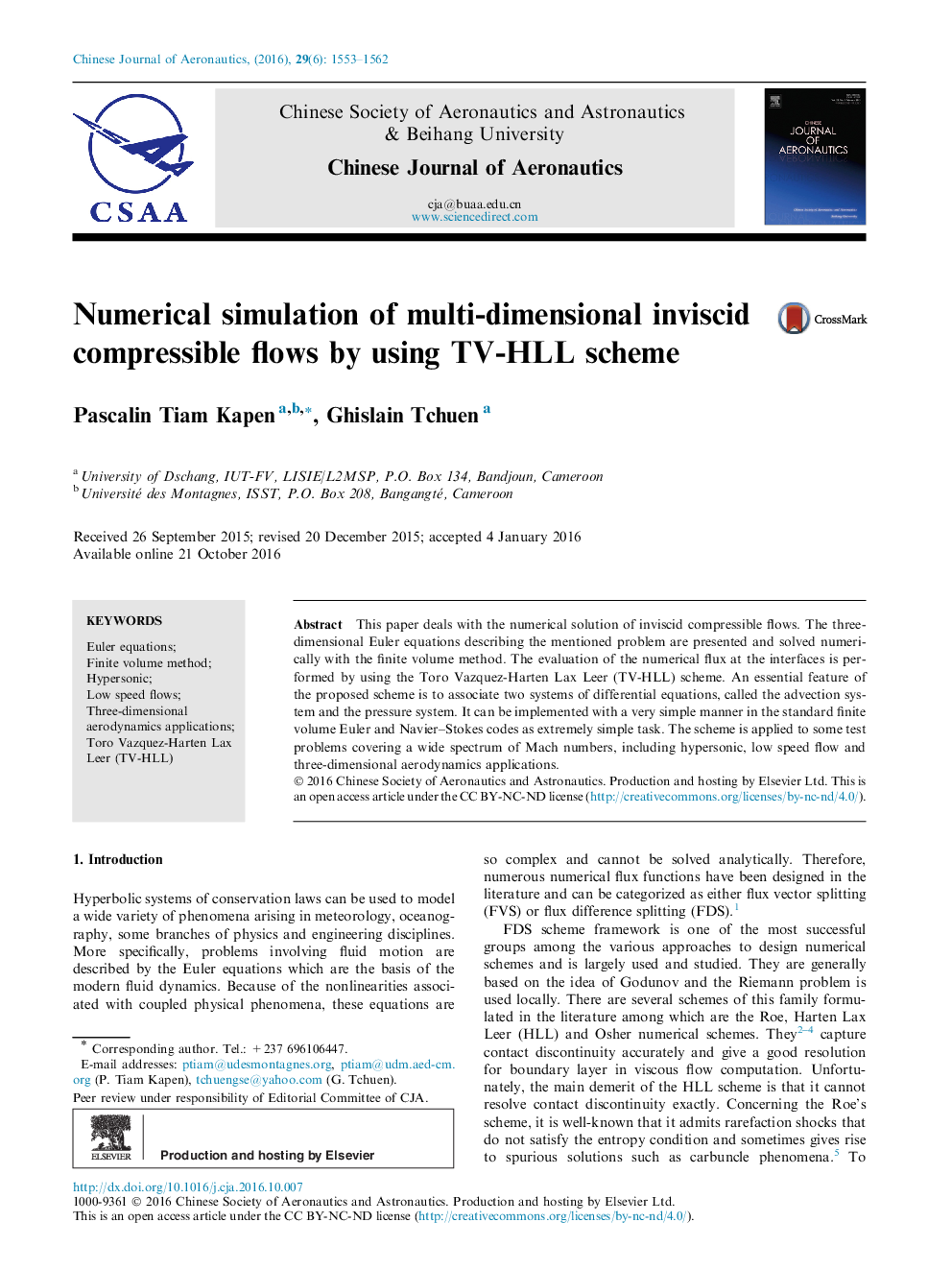 Numerical simulation of multi-dimensional inviscid compressible flows by using TV-HLL scheme