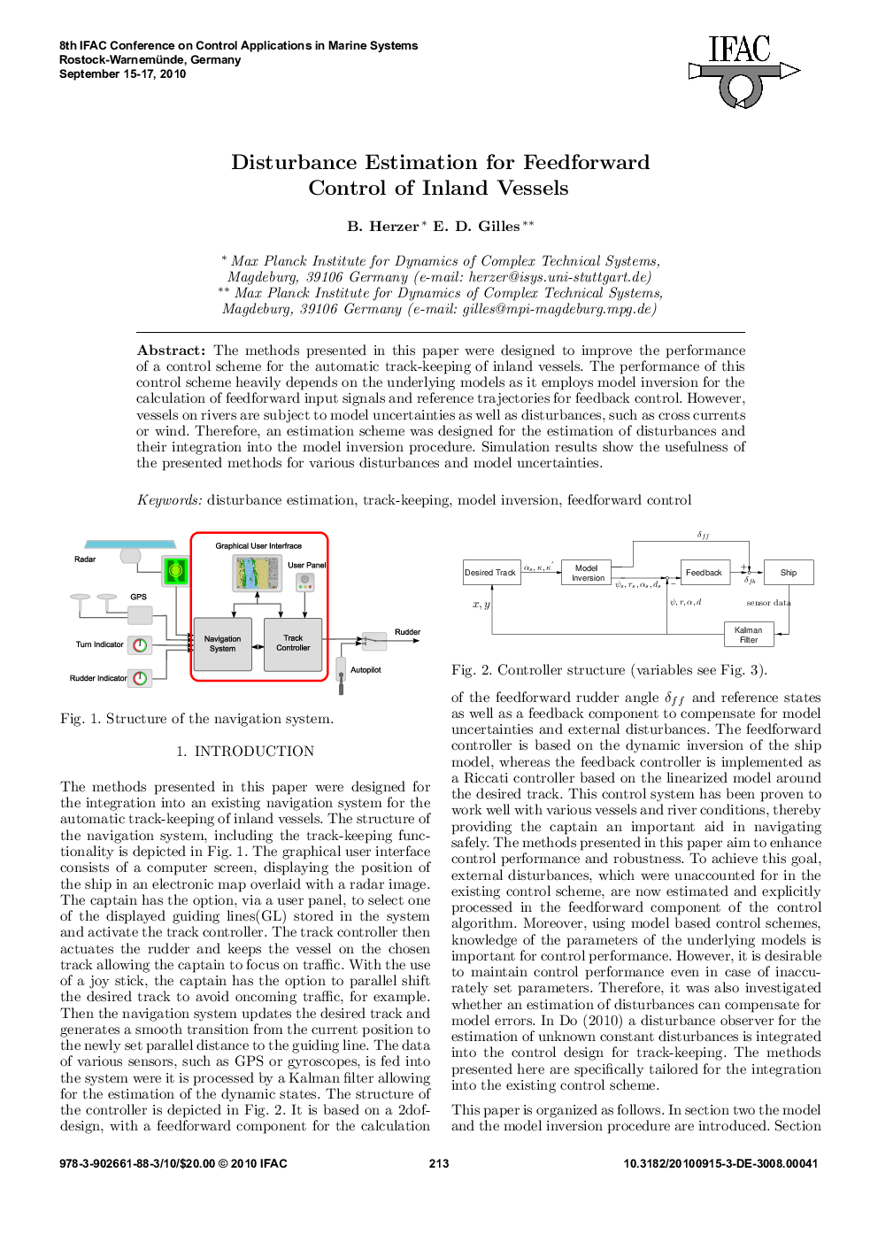 Disturbance Estimation for Feedforward Control of Inland Vessels