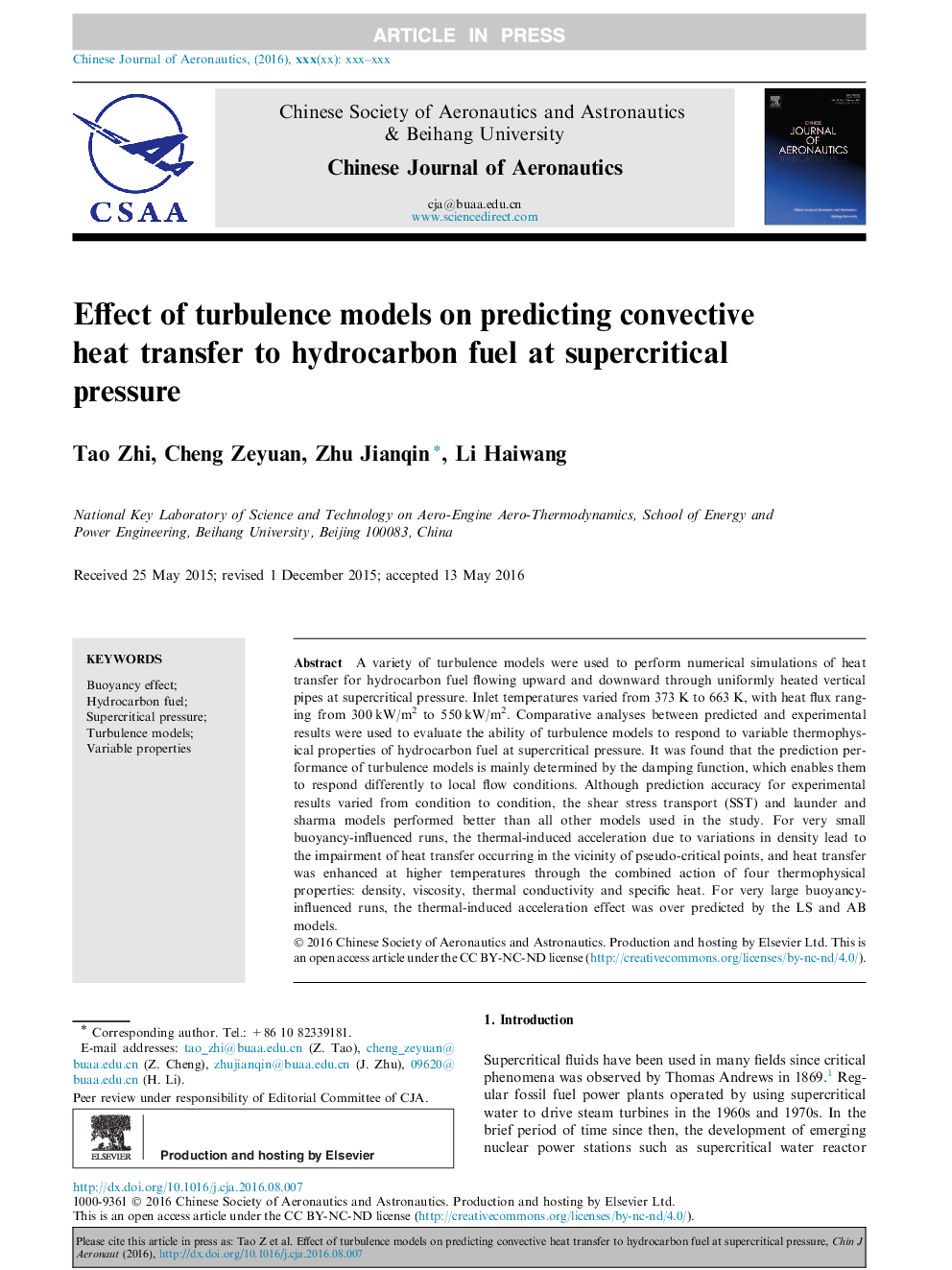 Effect of turbulence models on predicting convective heat transfer to hydrocarbon fuel at supercritical pressure