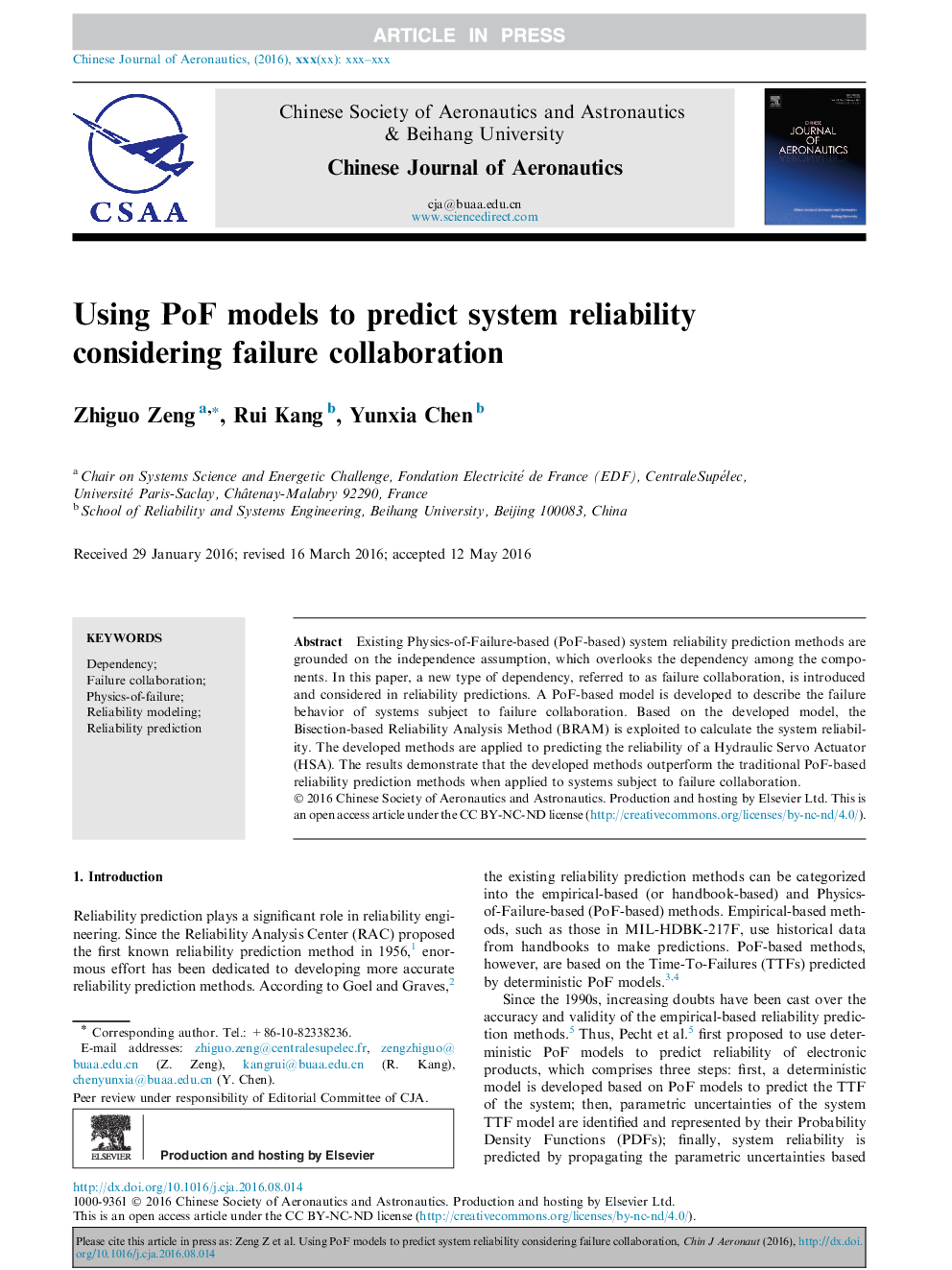 Using PoF models to predict system reliability considering failure collaboration