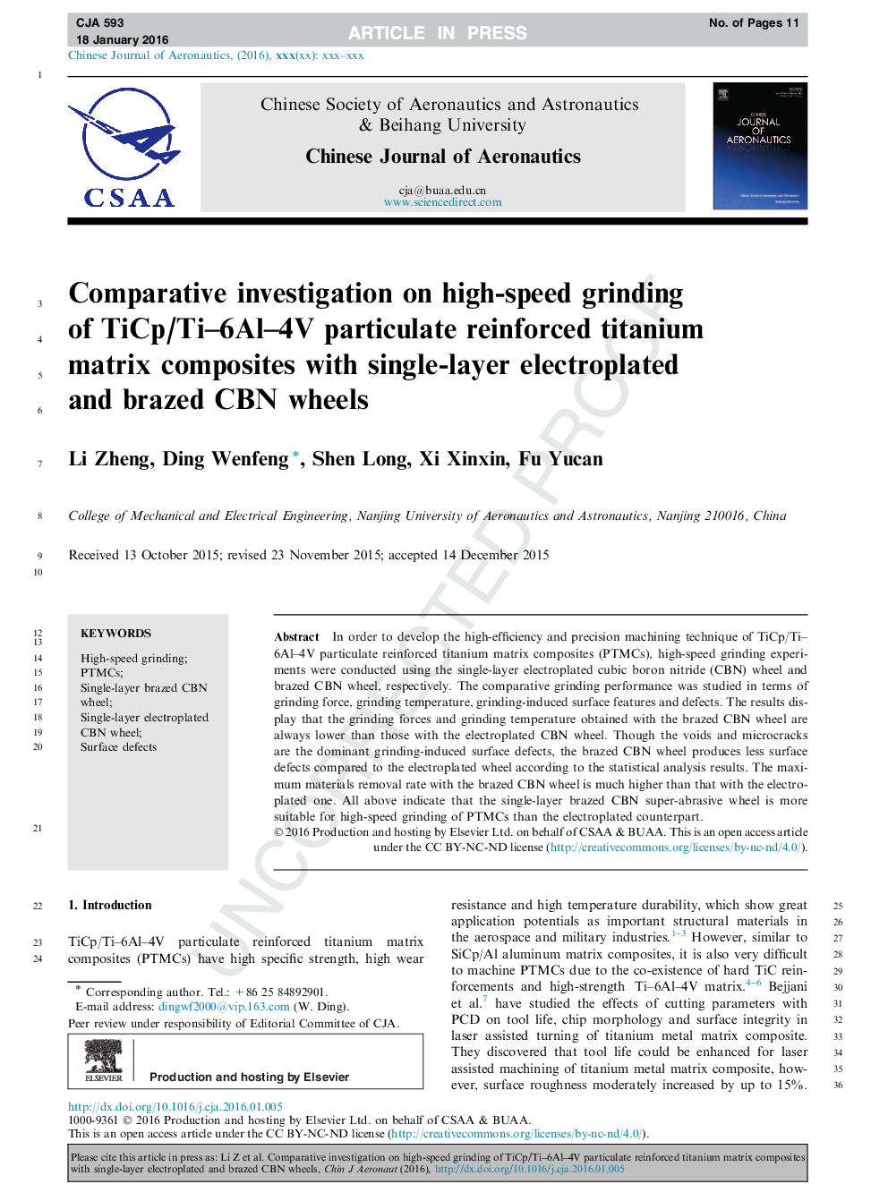 Comparative investigation on high-speed grinding of TiCp/Ti-6Al-4V particulate reinforced titanium matrix composites with single-layer electroplated and brazed CBN wheels