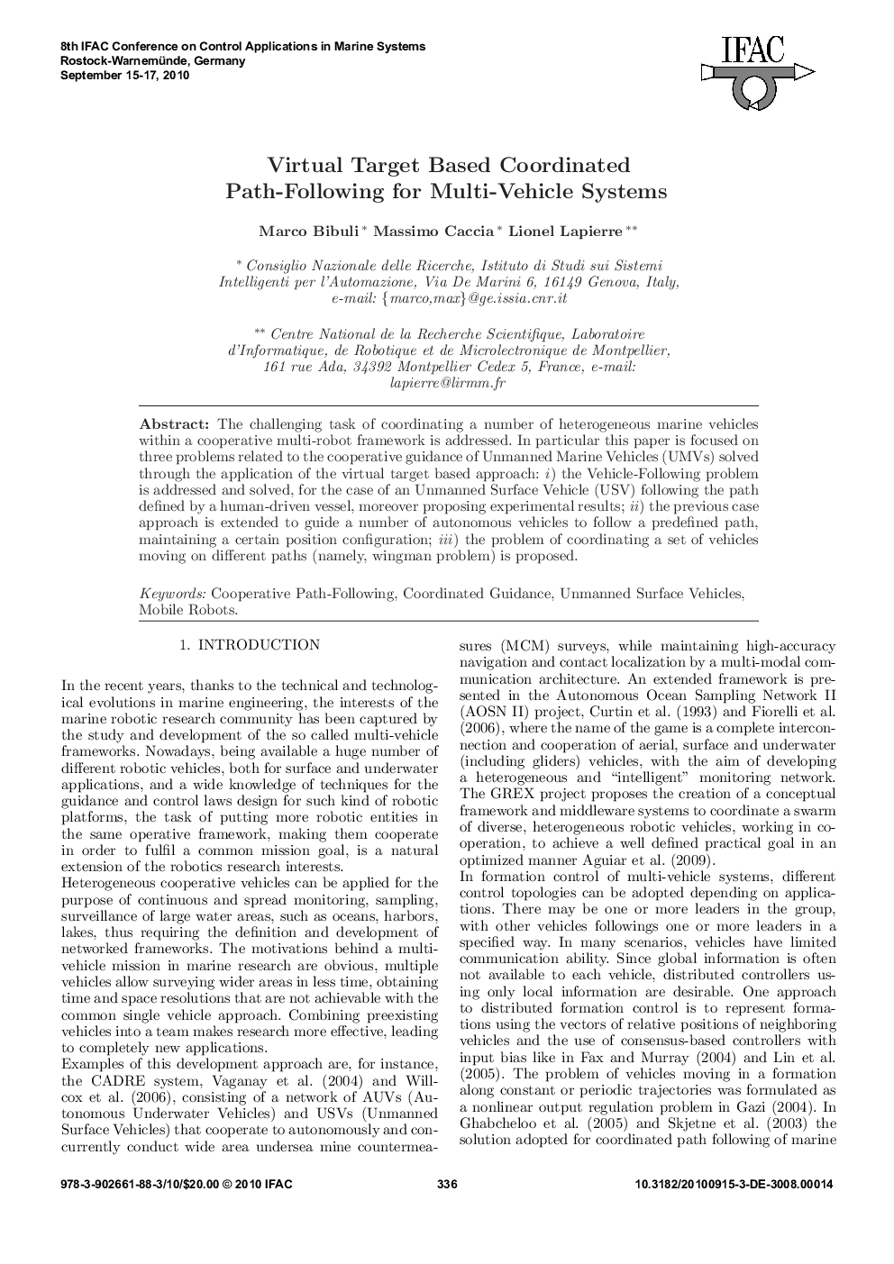 Virtual Target Based Coordinated Path-Following for Multi-Vehicle Systems