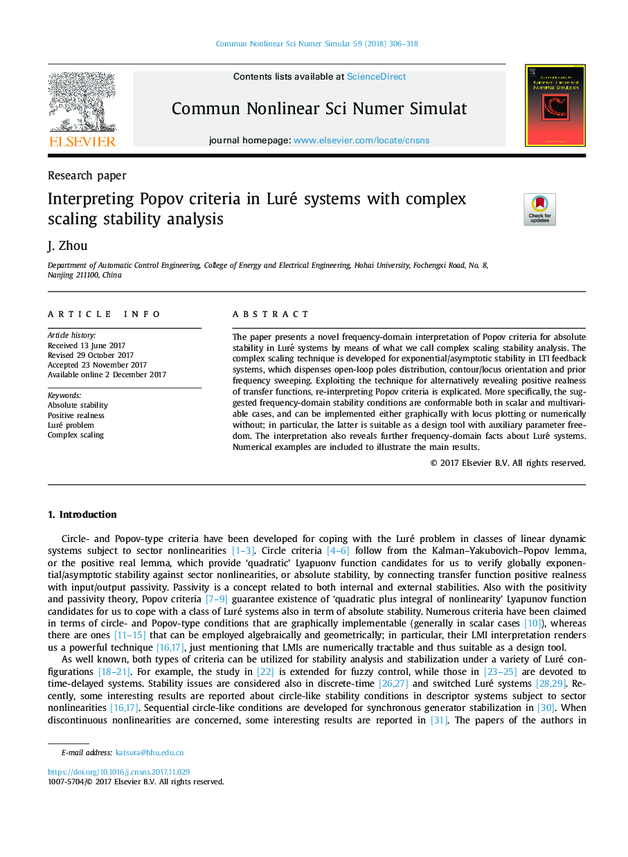 Interpreting Popov criteria in LureÂ´ systems with complex scaling stability analysis