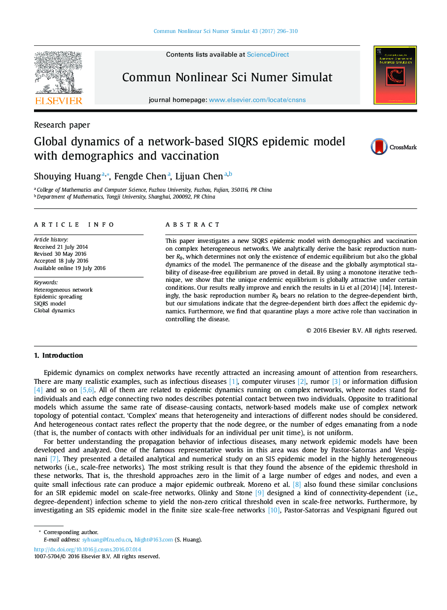 Global dynamics of a network-based SIQRS epidemic model with demographics and vaccination