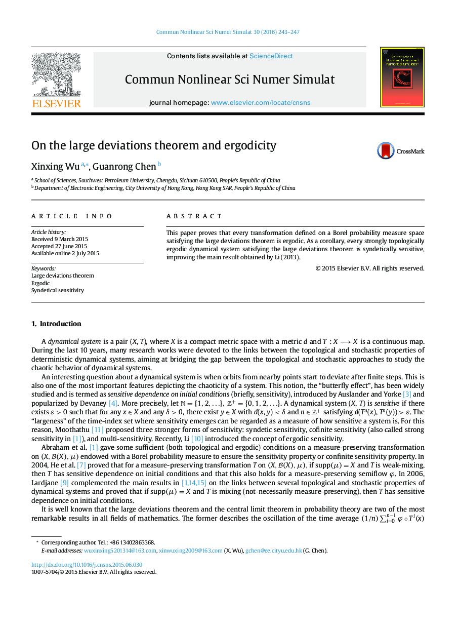 On the large deviations theorem and ergodicity