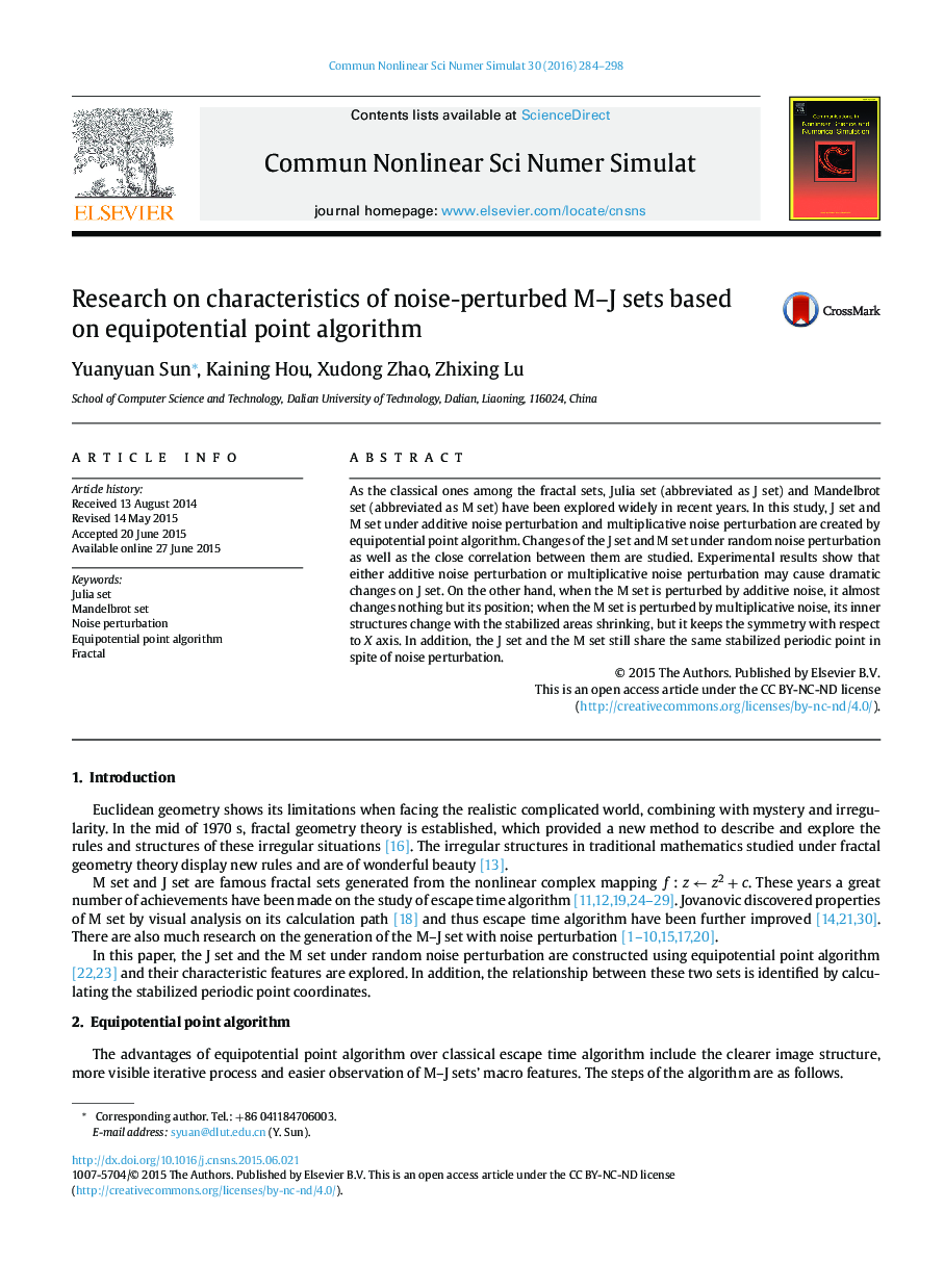 Research on characteristics of noise-perturbed M-J sets based on equipotential point algorithm