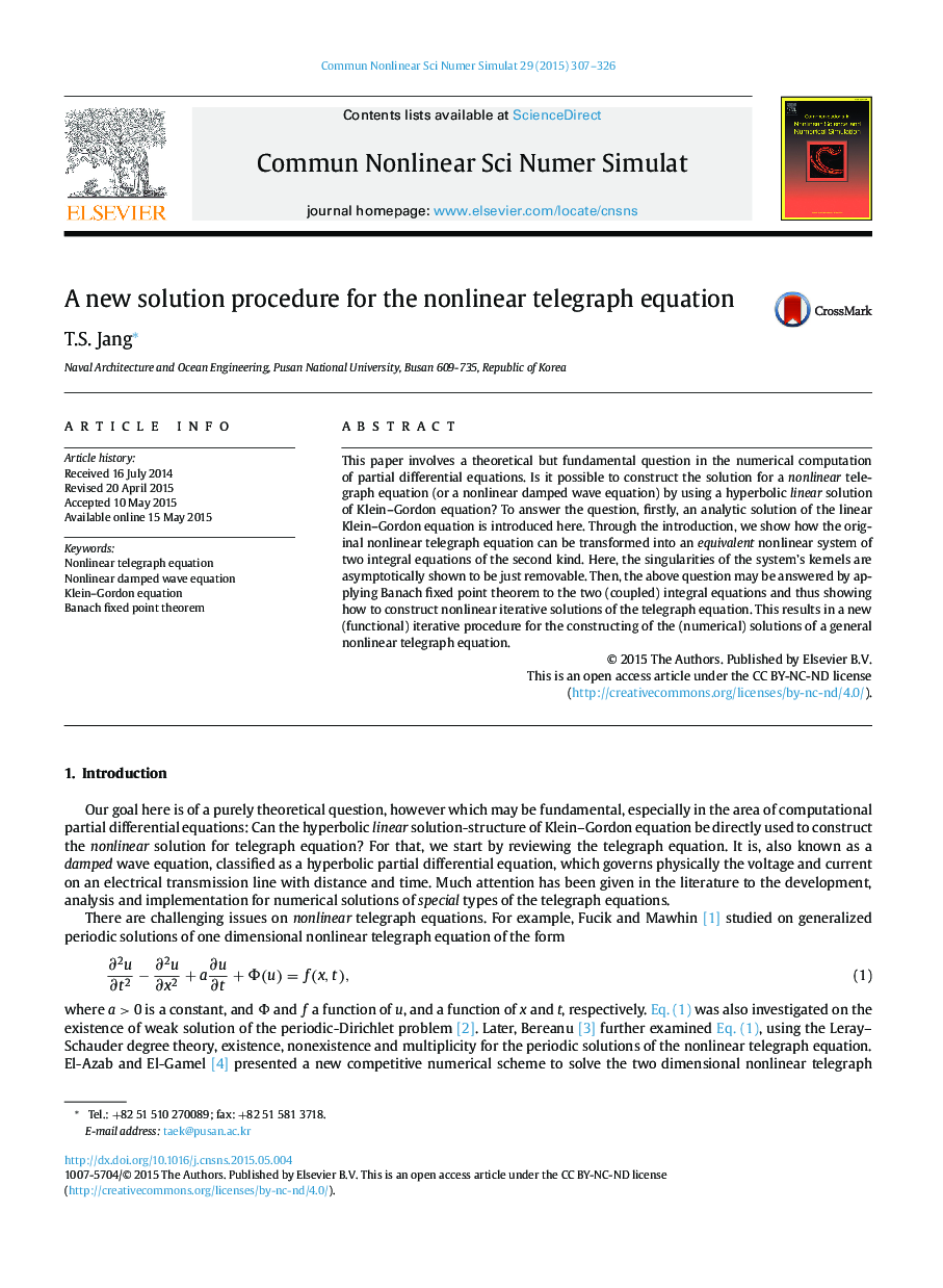 A new solution procedure for the nonlinear telegraph equation