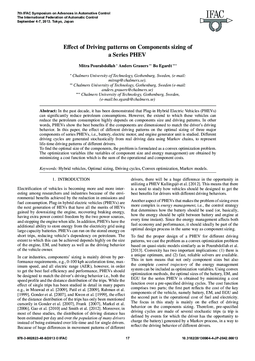 Effect of Driving patterns on Components sizing of a Series PHEV