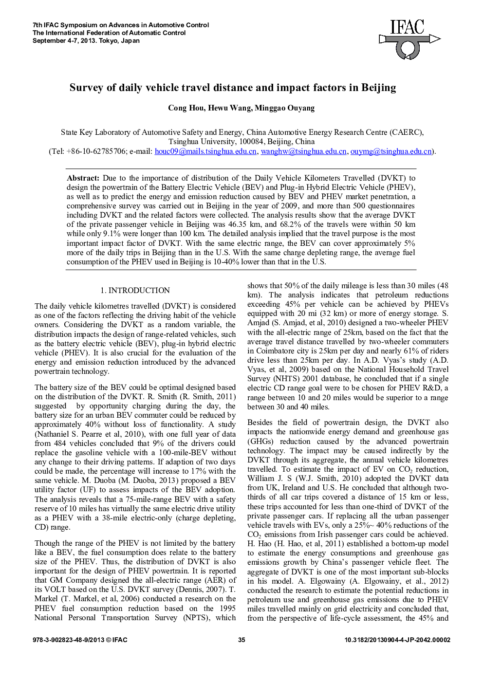 Survey of daily vehicle travel distance and impact factors in Beijing