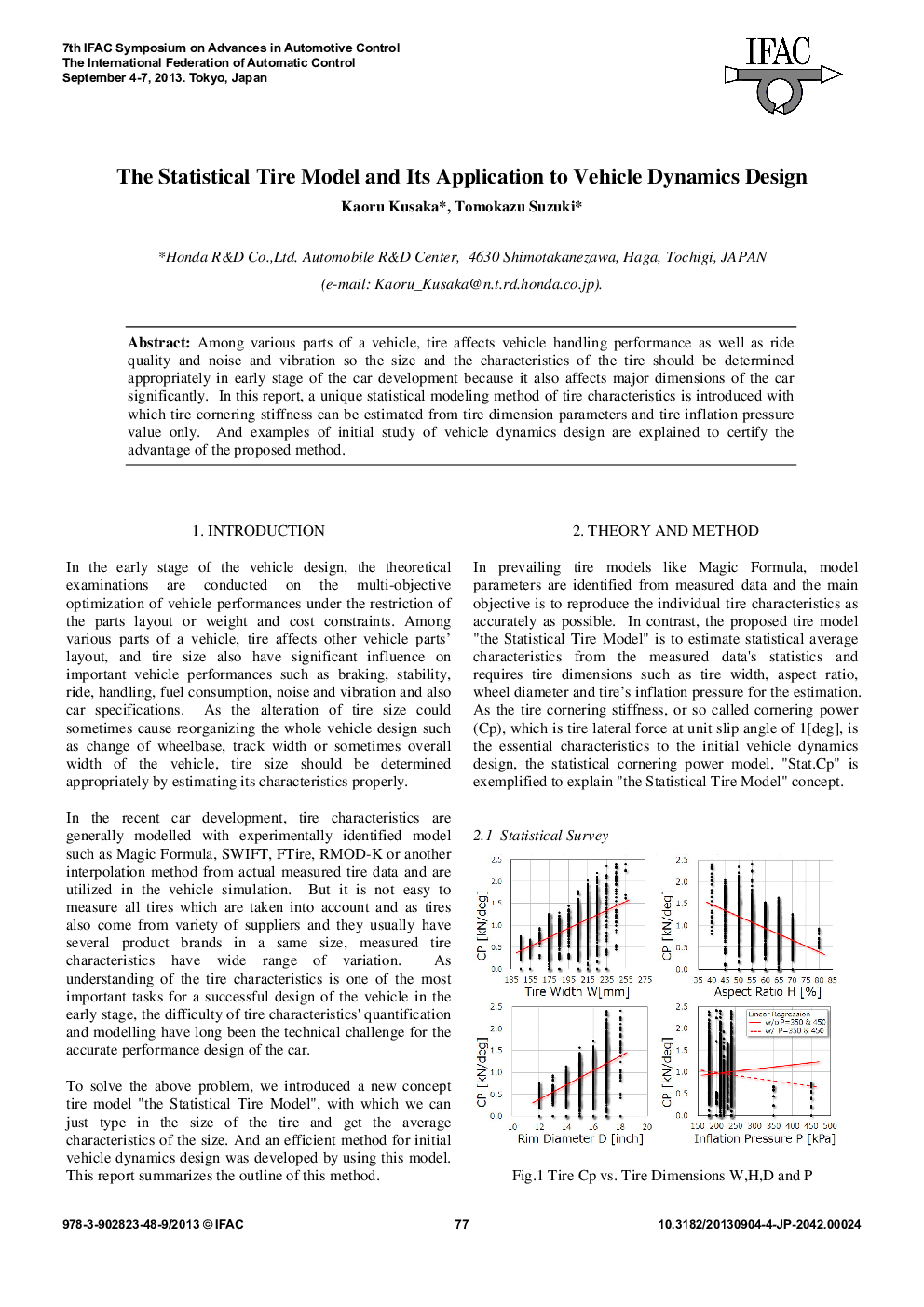 عکس صفحه اول مقاله: The Statistical Tire Model and Its Application to Vehicle Dynamics Design The Statistical Tire Model and Its Application to Vehicle Dynamics Design