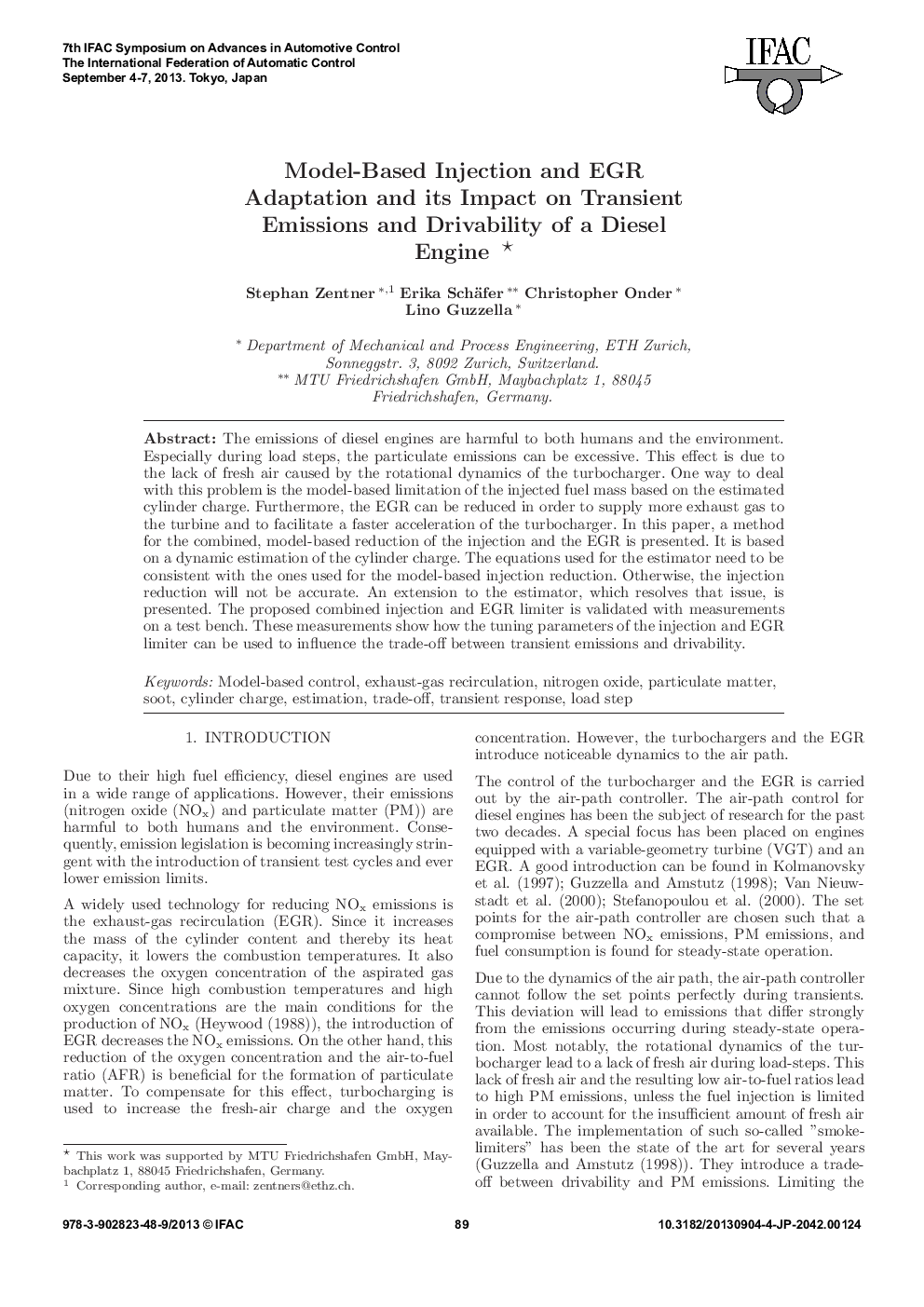 Model-Based Injection and EGR Adaptation and its Impact on Transient Emissions and Drivability of a Diesel Engine*