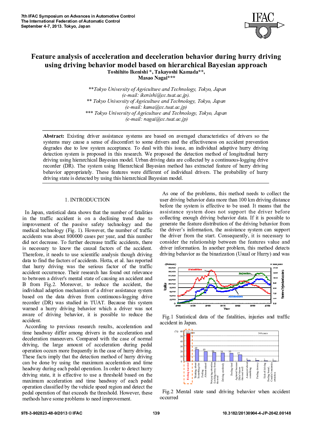Feature analysis of acceleration and deceleration behavior during hurry driving using driving behavior model based on hierarchical Bayesian approach