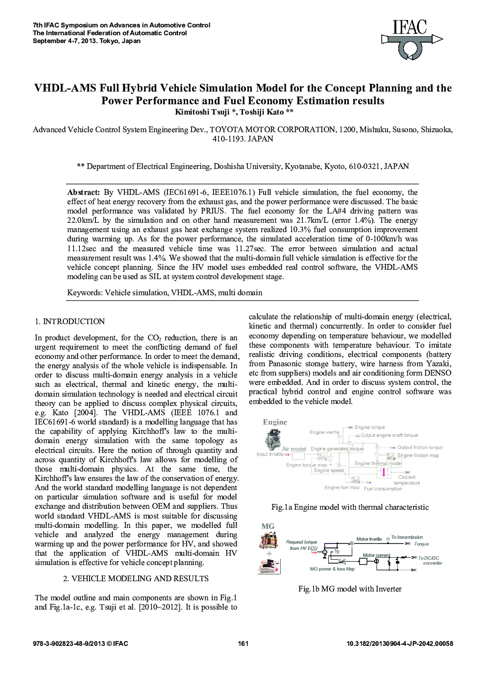 VHDL-AMS Full Hybrid Vehicle Simulation Model for the Concept Planning and the Power Performance and Fuel Economy Estimation results
