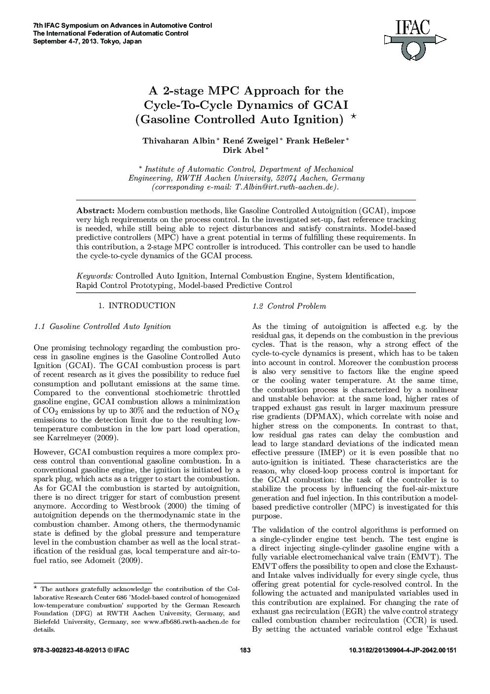 A 2-stage MPC Approach for the Cycle-To-Cycle Dynamics of GCAI (Gasoline Controlled Auto Ignition) 