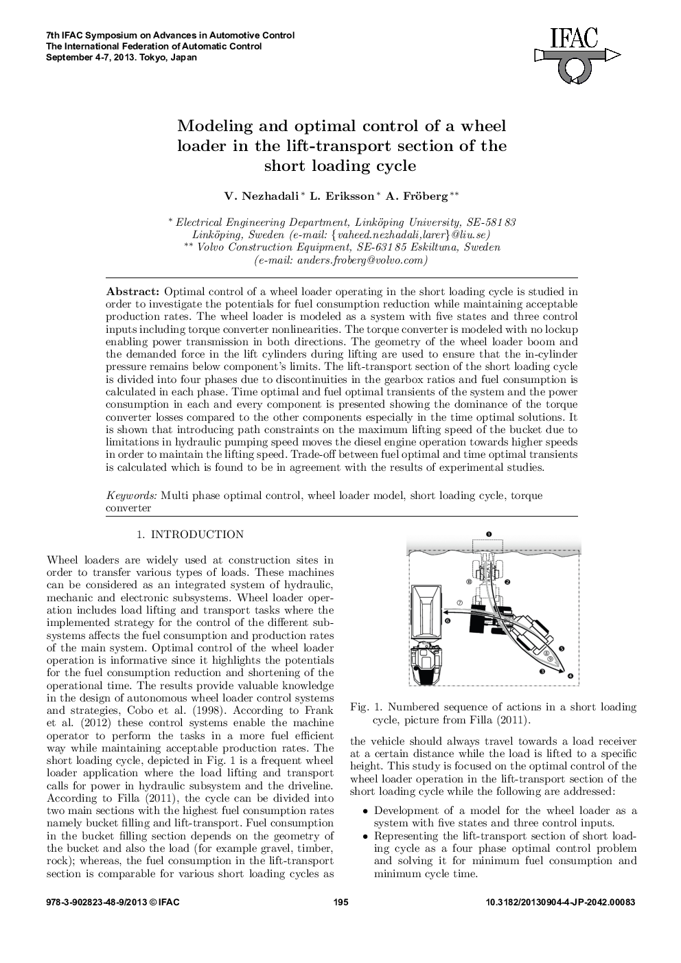 Modeling and optimal control of a wheel loader in the lift-transport section of the short loading cycle
