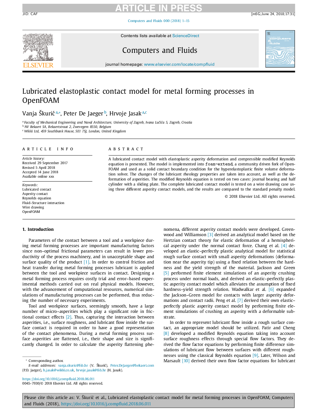 Lubricated elastoplastic contact model for metal forming processes in OpenFOAM