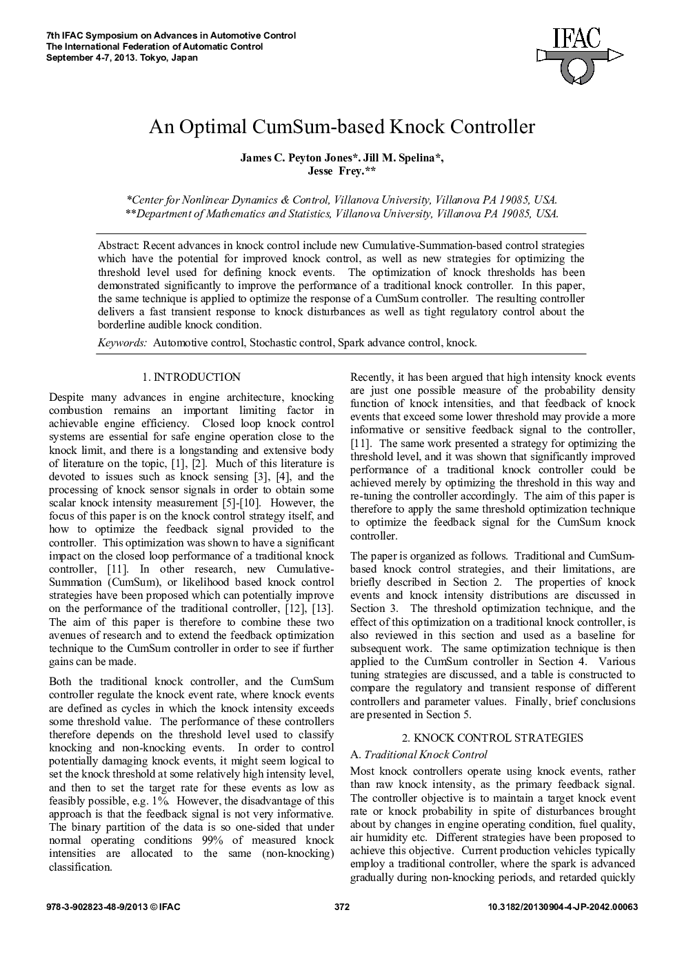 An Optimal CumSum-based Knock Controller