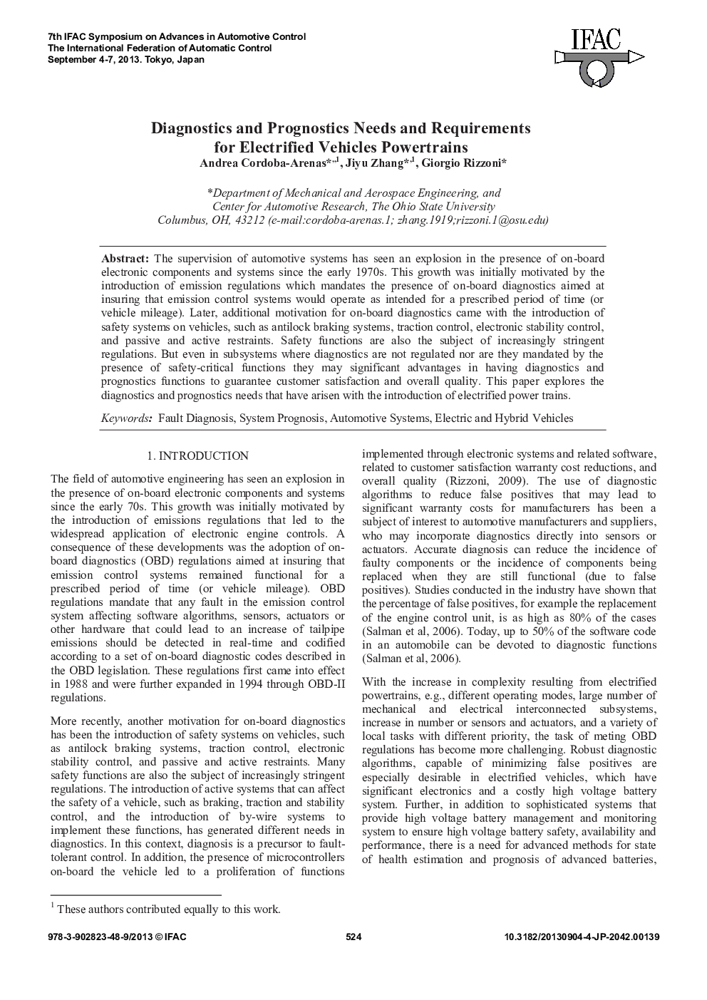 Diagnostics and Prognostics Needs and Requirements for Electrified Vehicles Powertrains