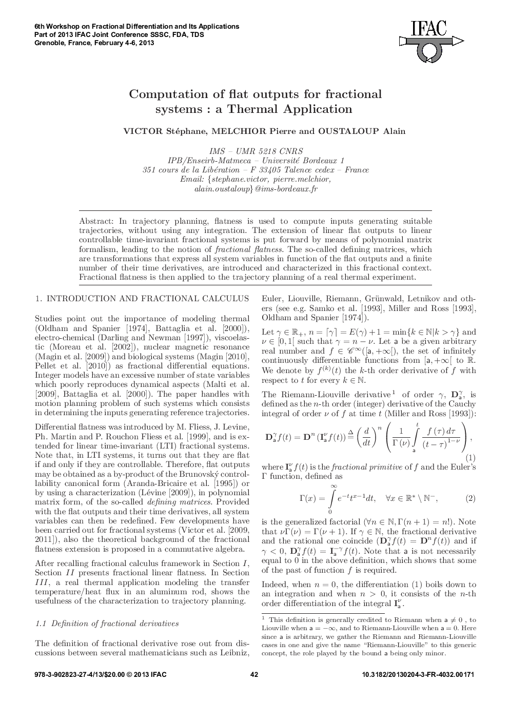 Computation of flat outputs for fractional systems : a Thermal Application