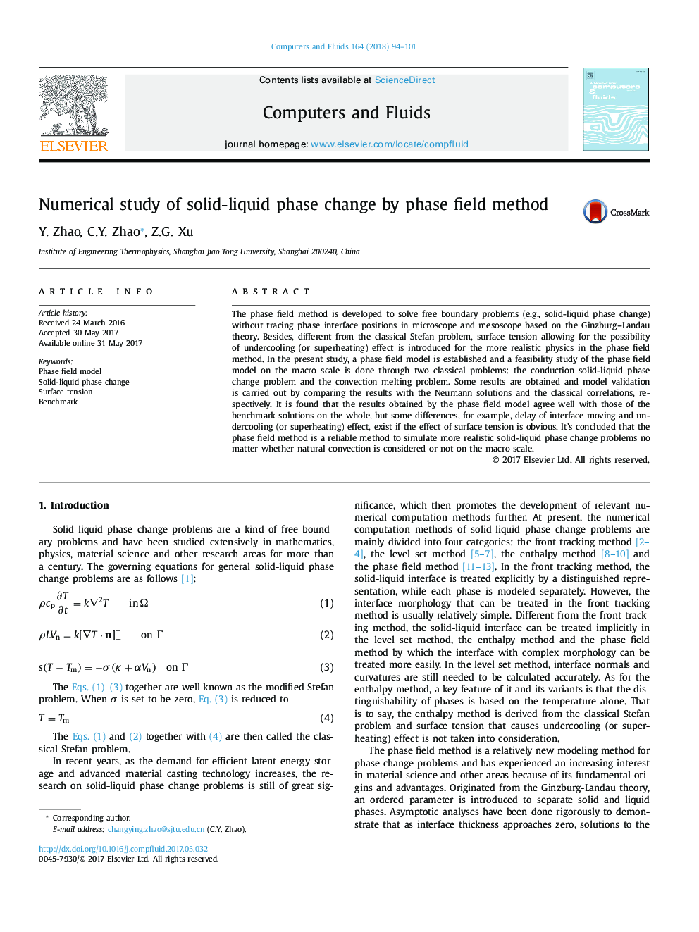 Numerical study of solid-liquid phase change by phase field method