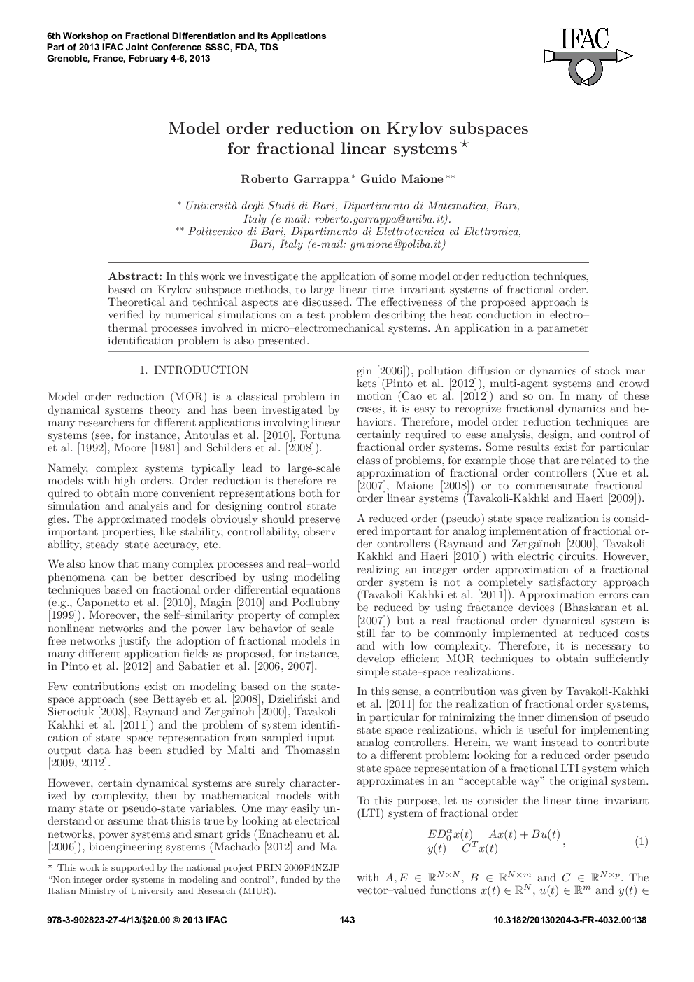 Model order reduction on Krylov subspaces for fractional linear systems * 