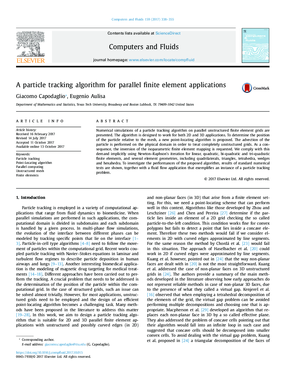 A particle tracking algorithm for parallel finite element applications