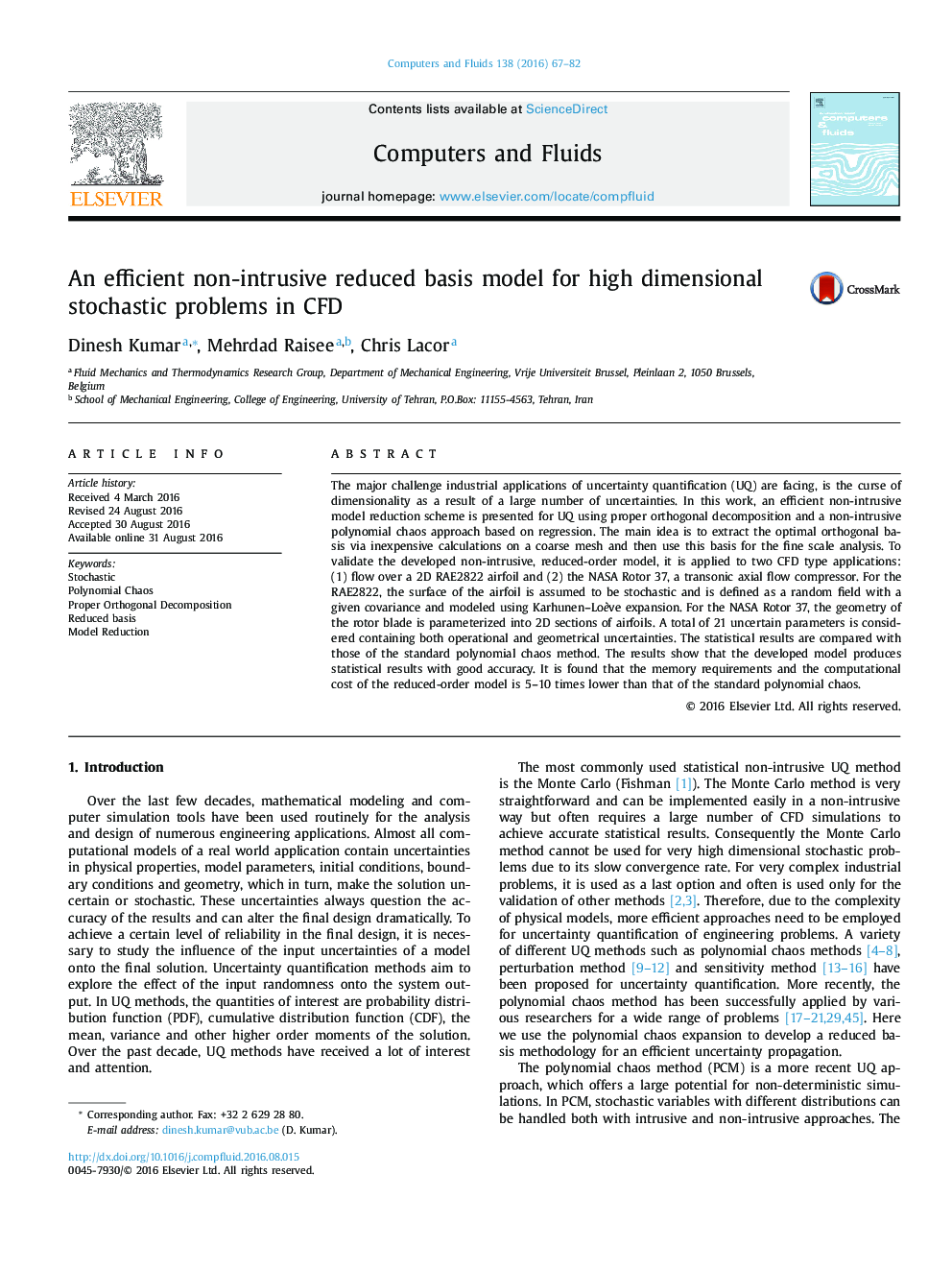 An efficient non-intrusive reduced basis model for high dimensional stochastic problems in CFD