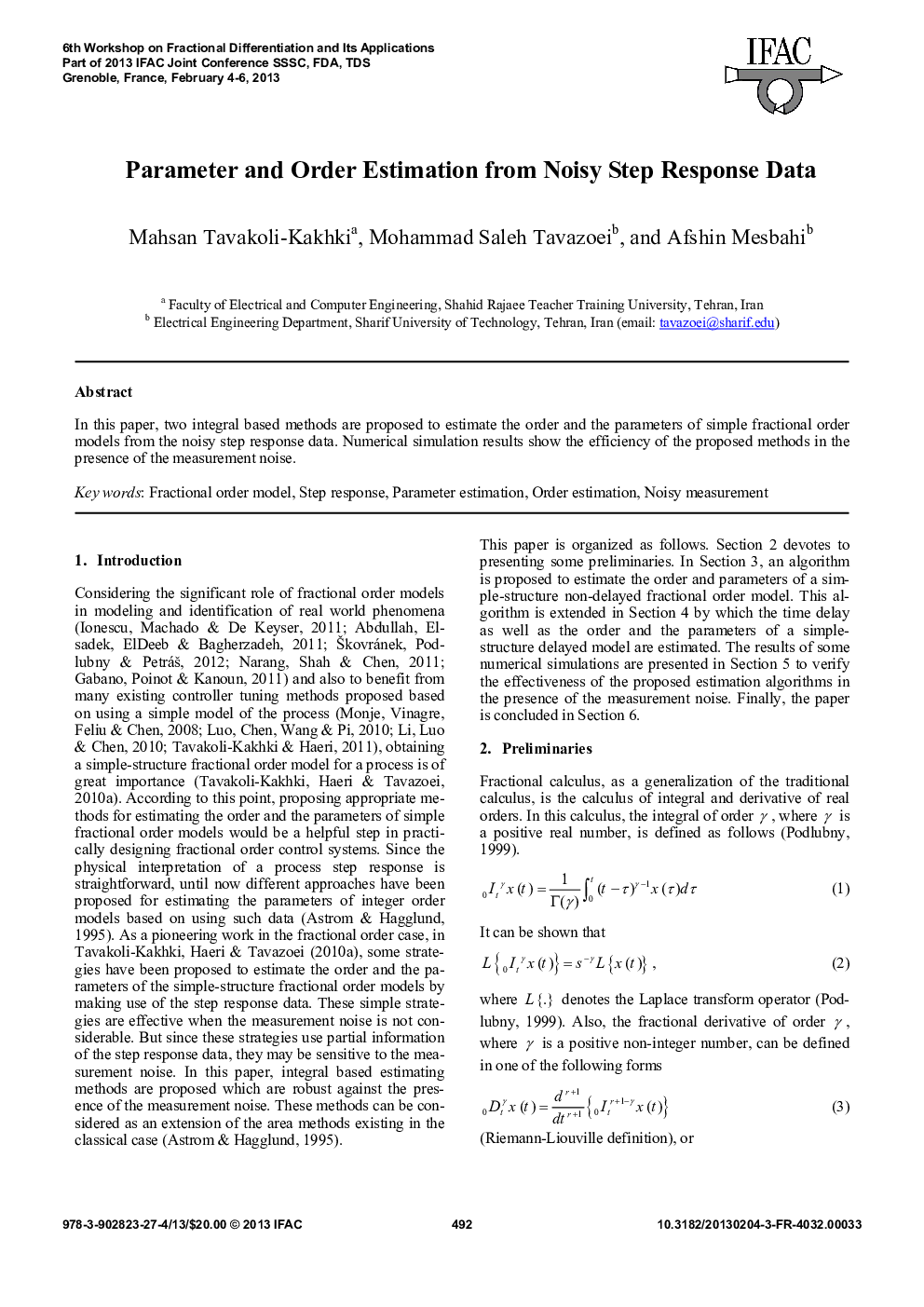 Parameter and Order Estimation from Noisy Step Response Data