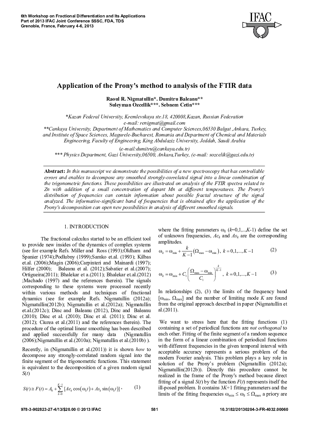 Application of the Prony's method to analysis of the FTIR data