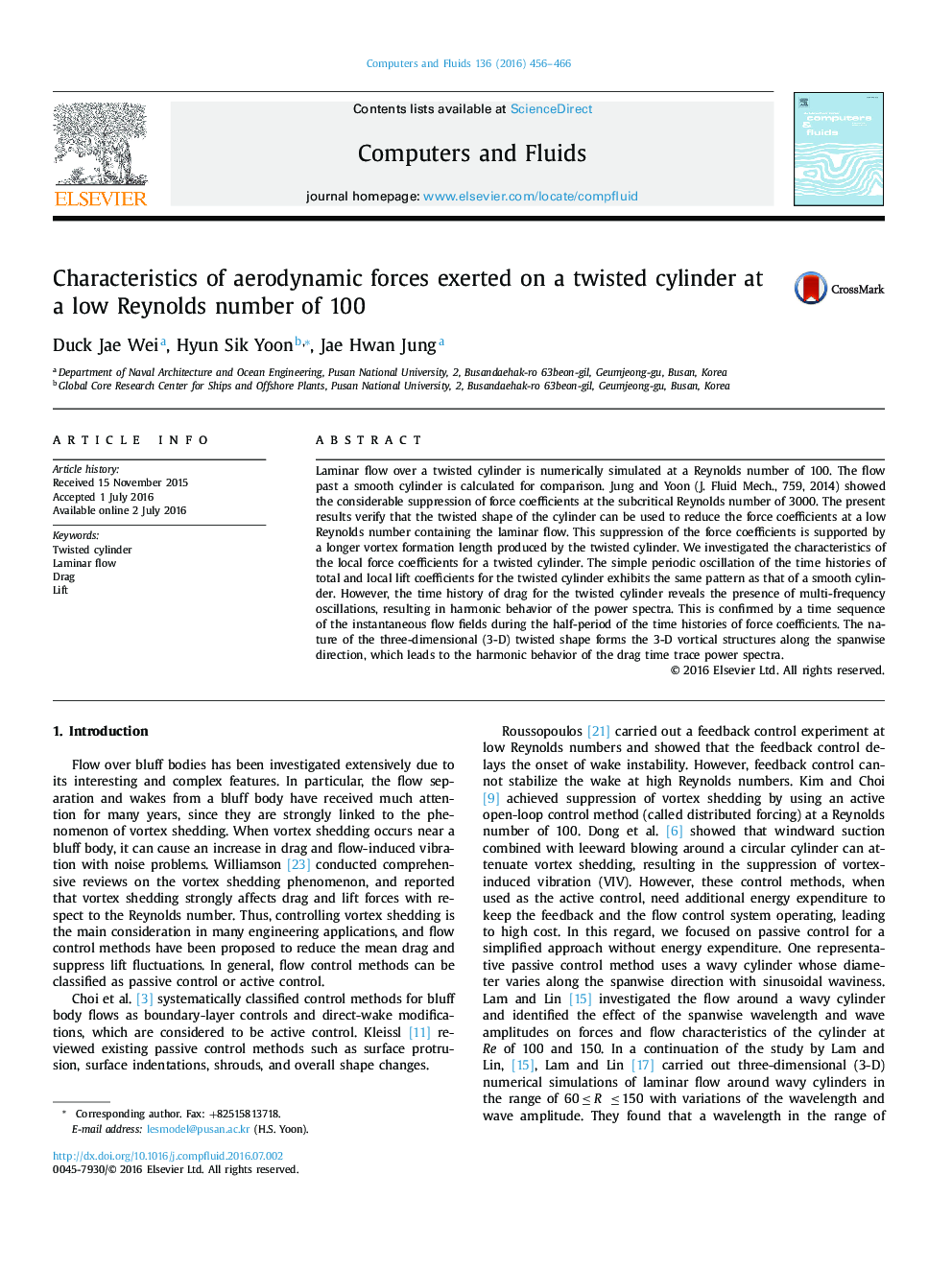 Characteristics of aerodynamic forces exerted on a twisted cylinder at a low Reynolds number of 100