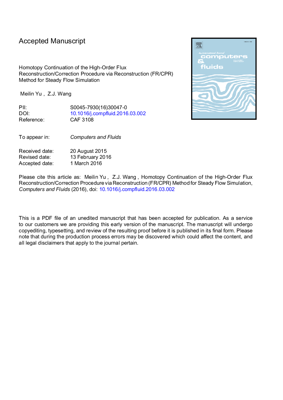 Homotopy continuation of the high-order flux reconstruction/correction Procedure via reconstruction (FR/CPR) method for steady flow simulation
