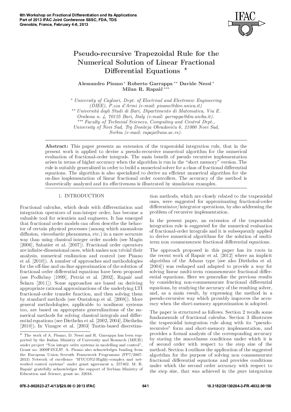 Pseudo-recursive Trapezoidal Rule for the Numerical Solution of Linear Fractional Differential Equations * 