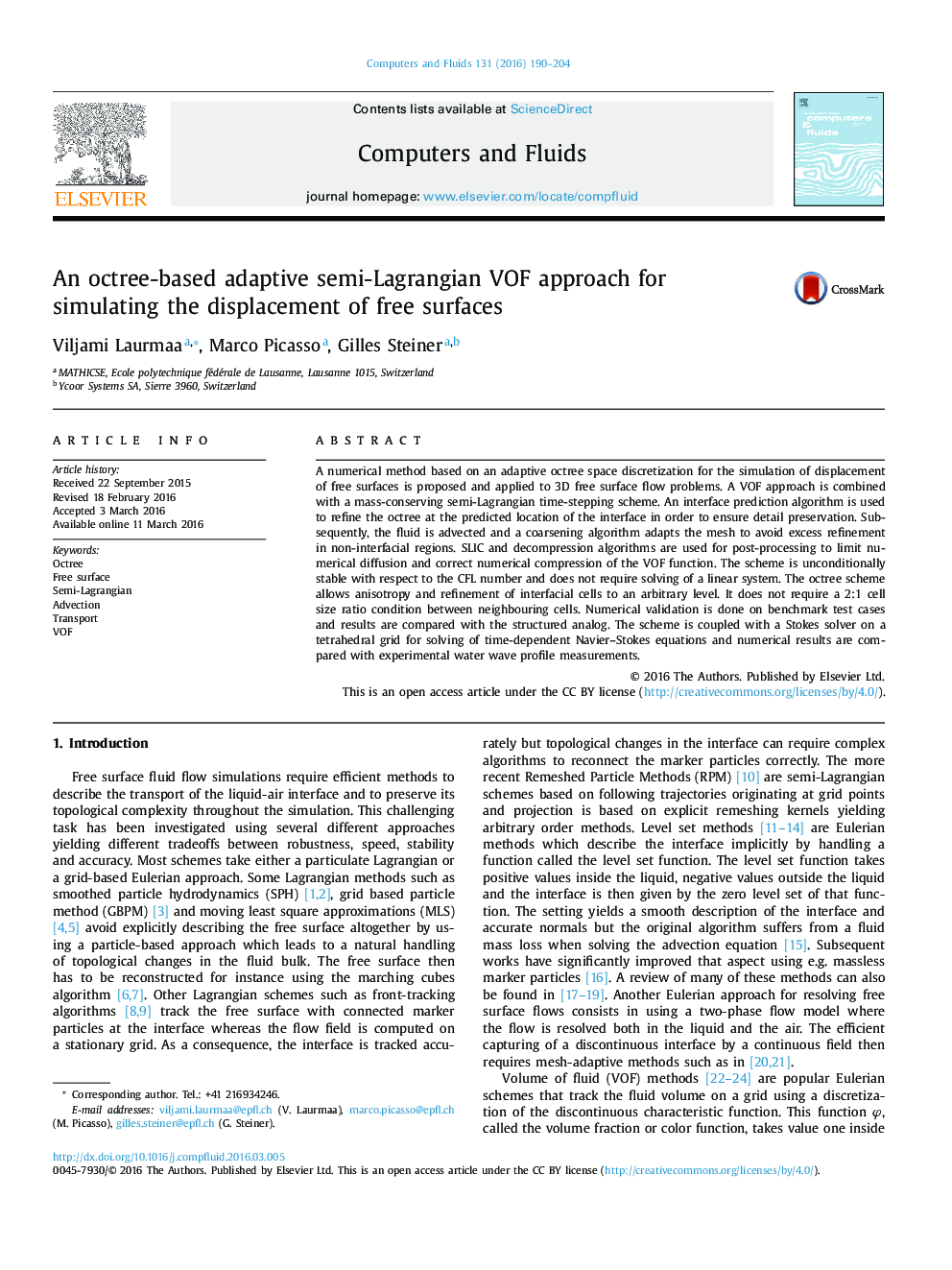 An octree-based adaptive semi-Lagrangian VOF approach for simulating the displacement of free surfaces